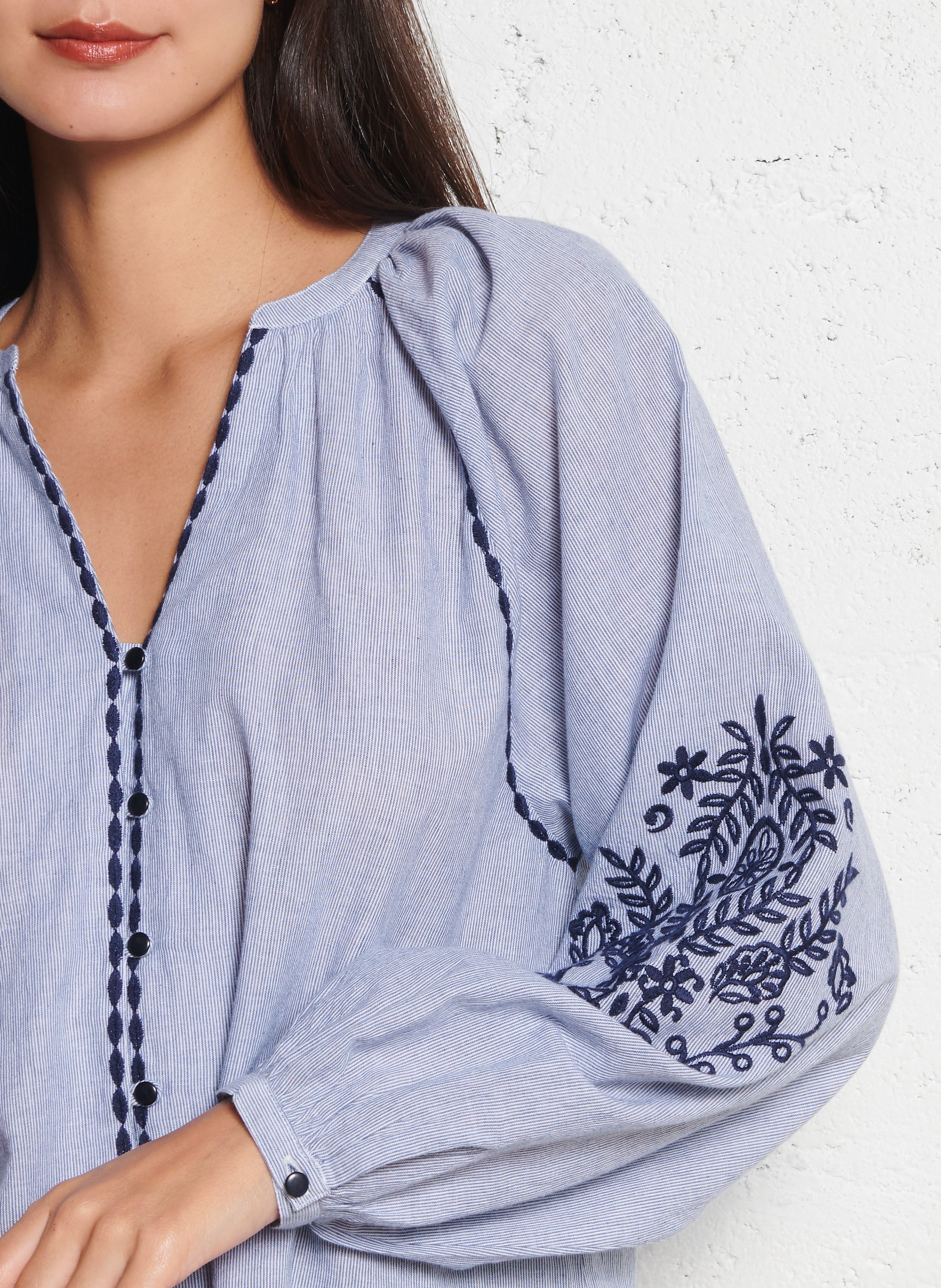 Blouse col V en coton LA PETITE ETOILE Bleu