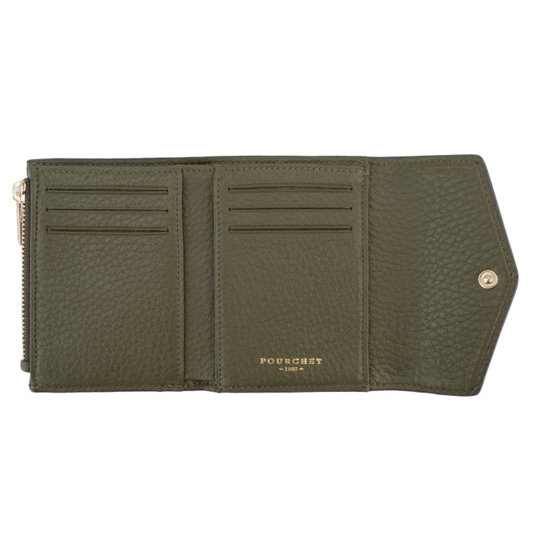 Leather coin purse POURCHET Khaki
