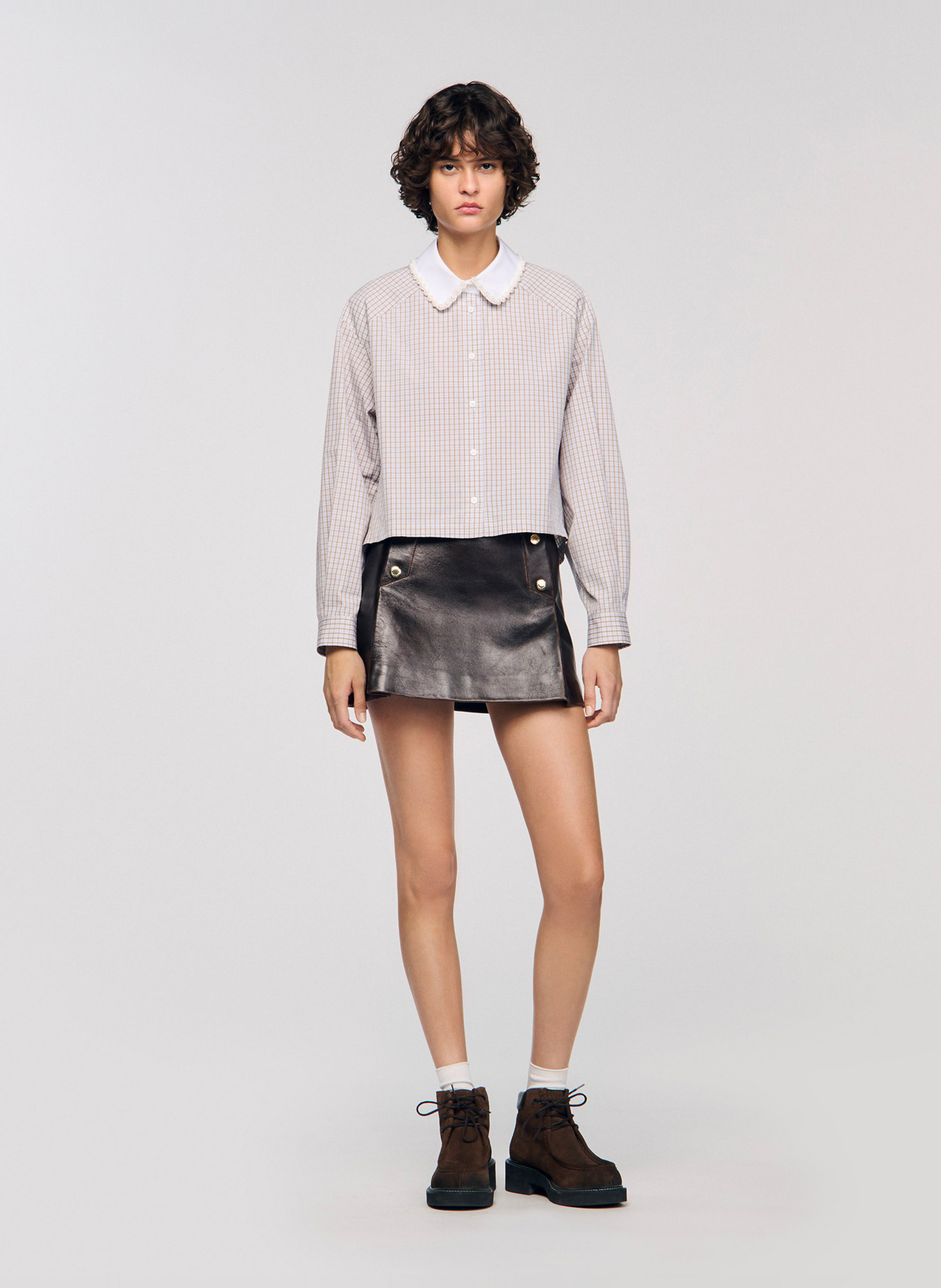 Checked shirt with classic collar SANDRO Beige