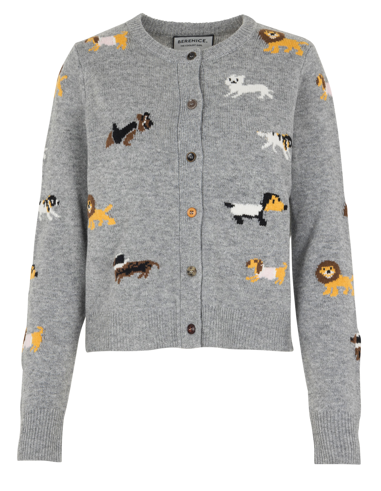 Gerade geschnittene Rundhals-Strickweste aus Merinowolle im Jacquardmuster BERENICE Grau