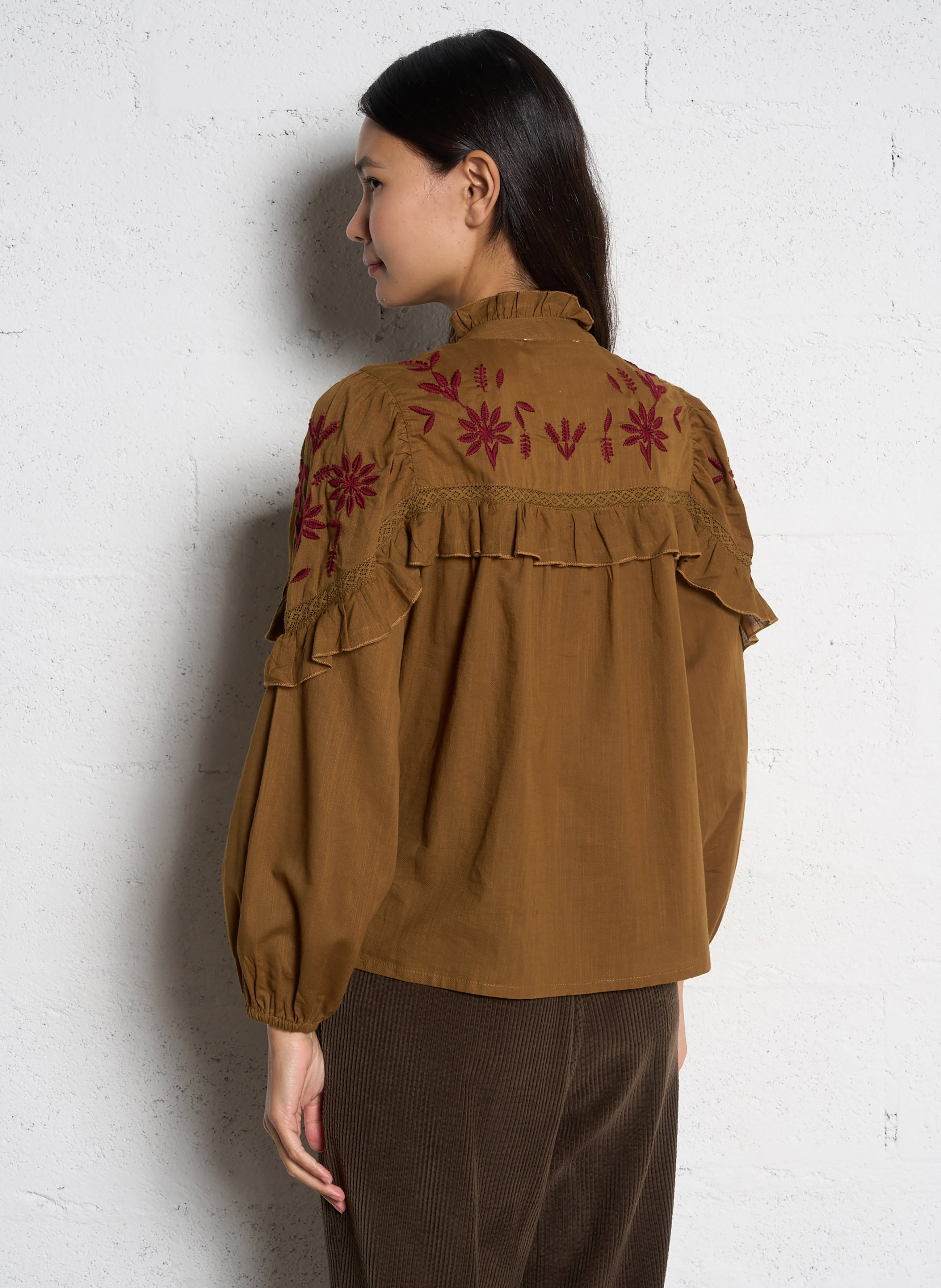 Chemise droite col rond en coton brodé SOPHIE+LUCIE Vert