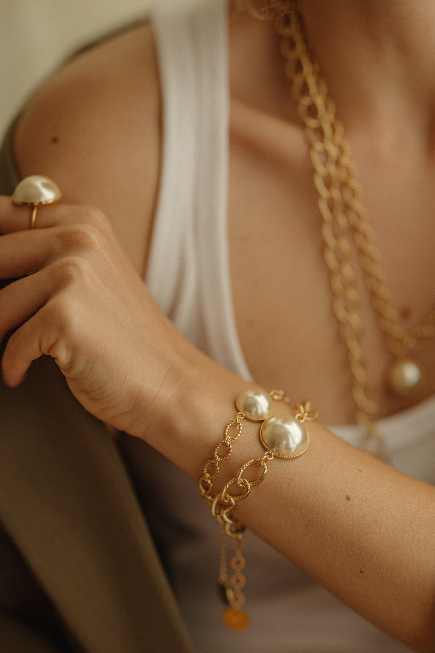 Silver plated pearl bracelet MONSIEUR SIMONE Golden