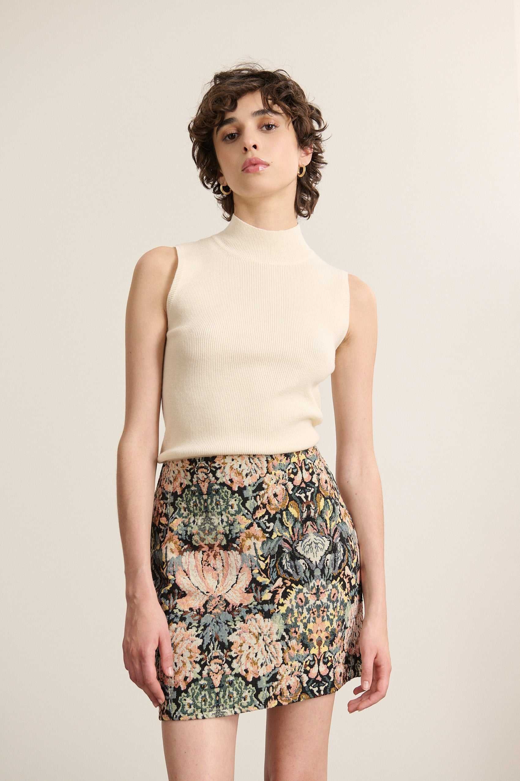 High neck sleeveless wool blend sweater GARANCE PARIS White