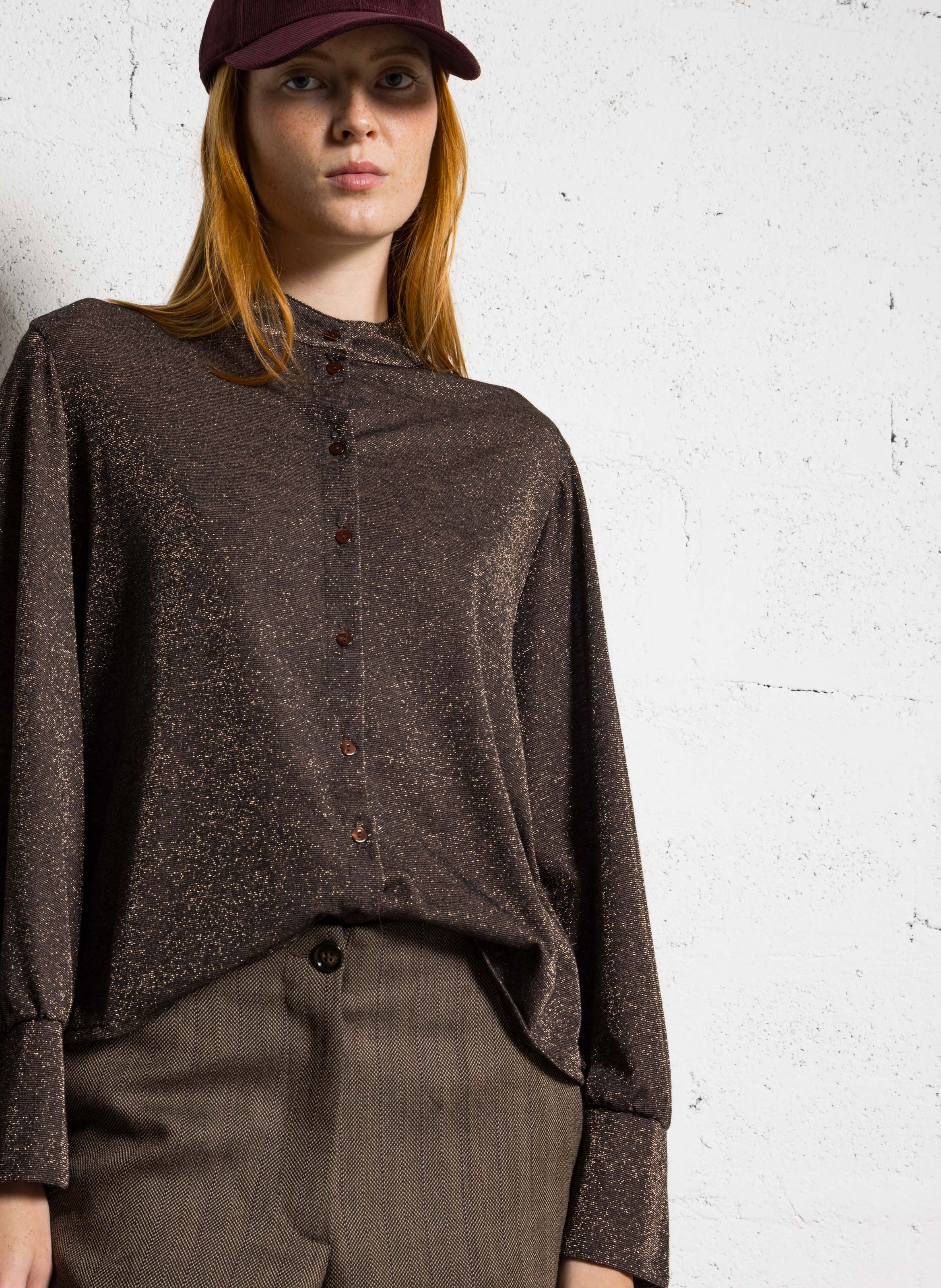 Chemise fluide col rond scintillante MOMONI Prune