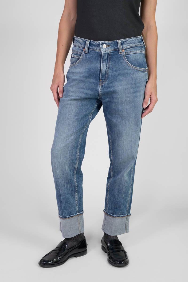 Loose jeans, large girlfriend high waist, 7/8 length LE TEMPS DES CERISES Blue