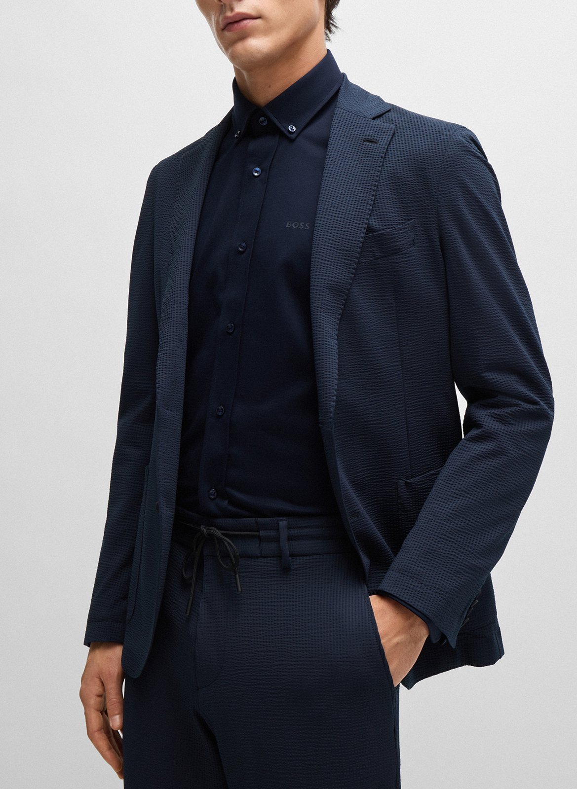 Cotton-blend regular-fit shirt with classic collar BOSS Blue