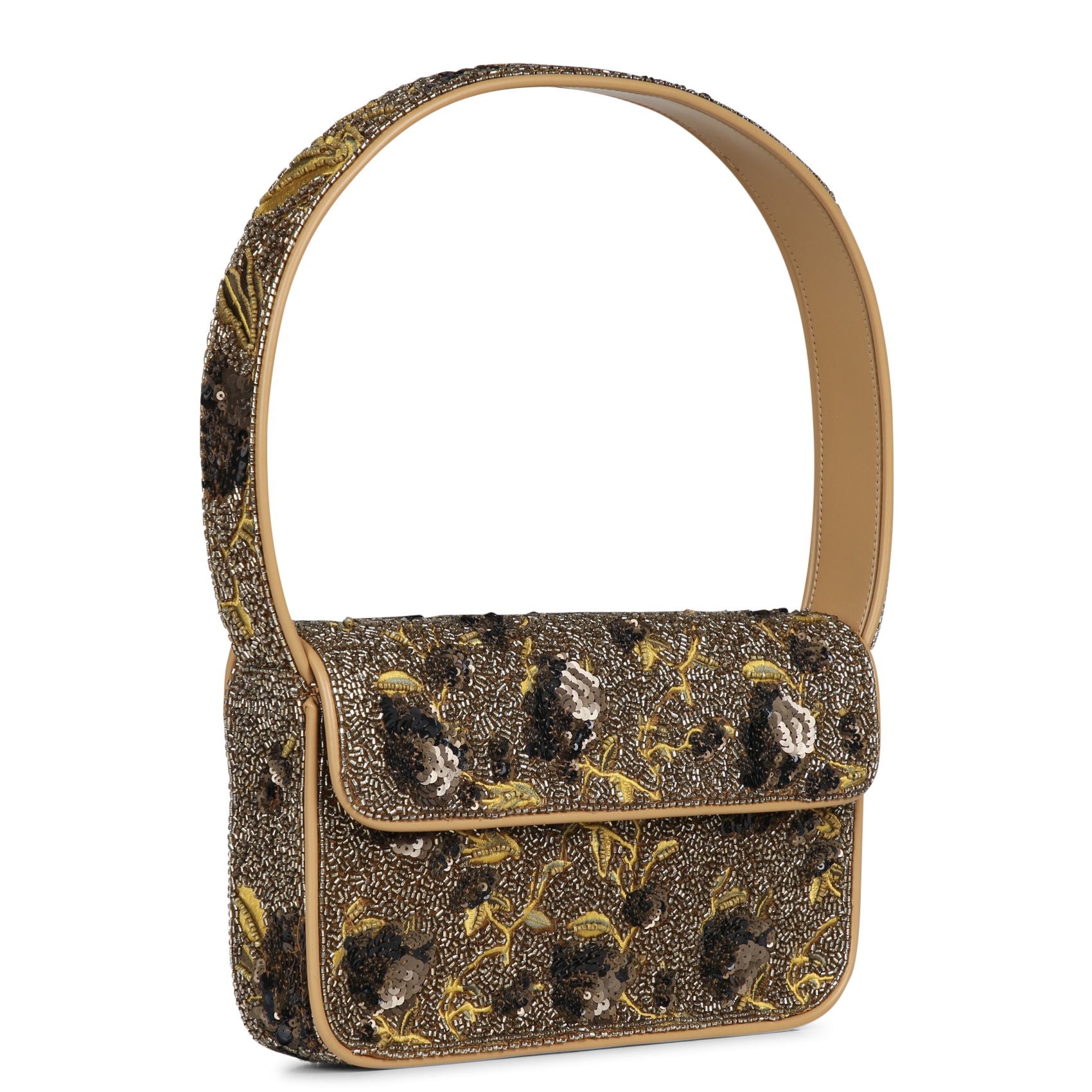 Sac épaule à perles motif floral  STAUD Doré