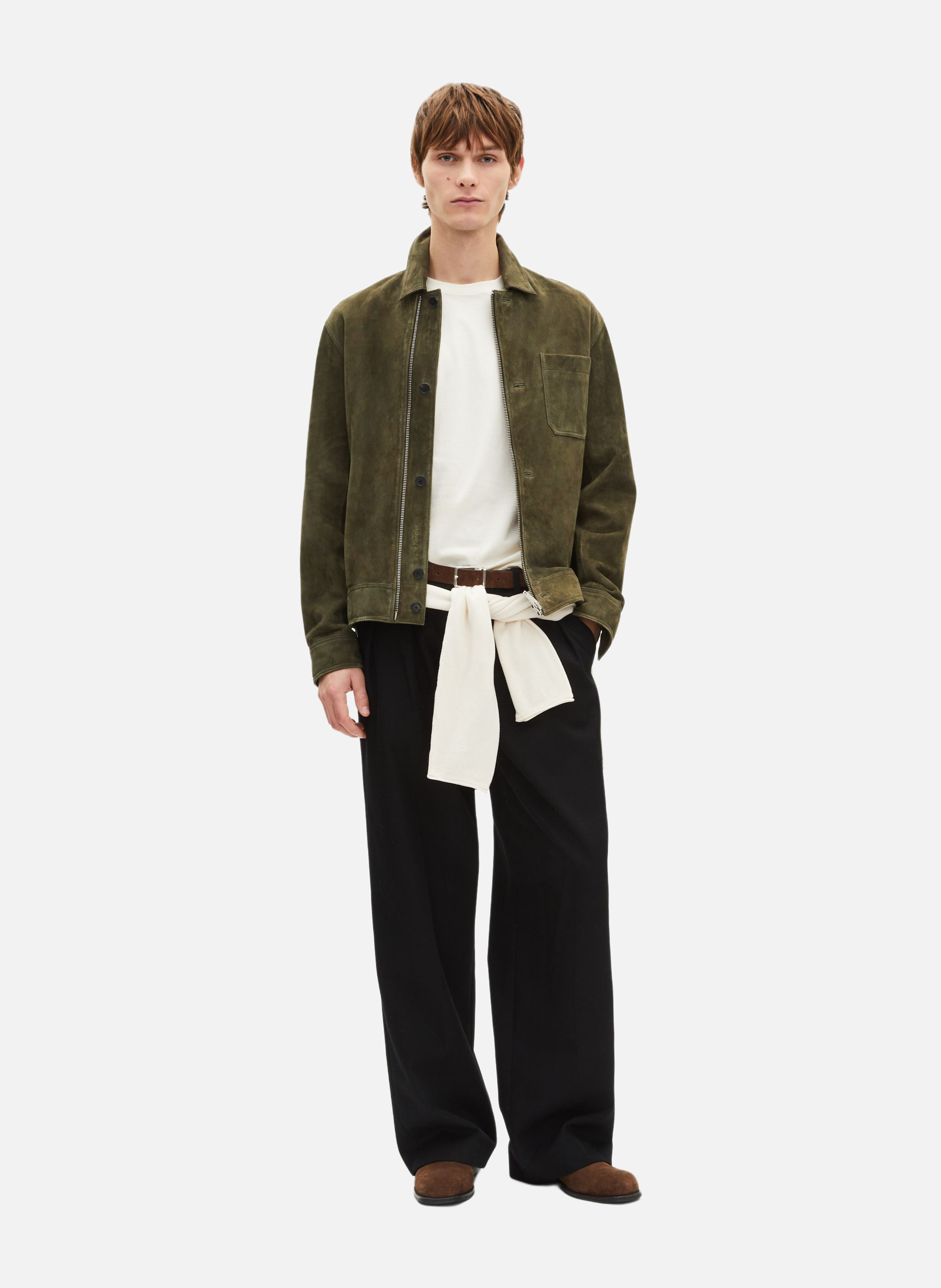 Suede jacket with offset zipper THE KOOPLES Green