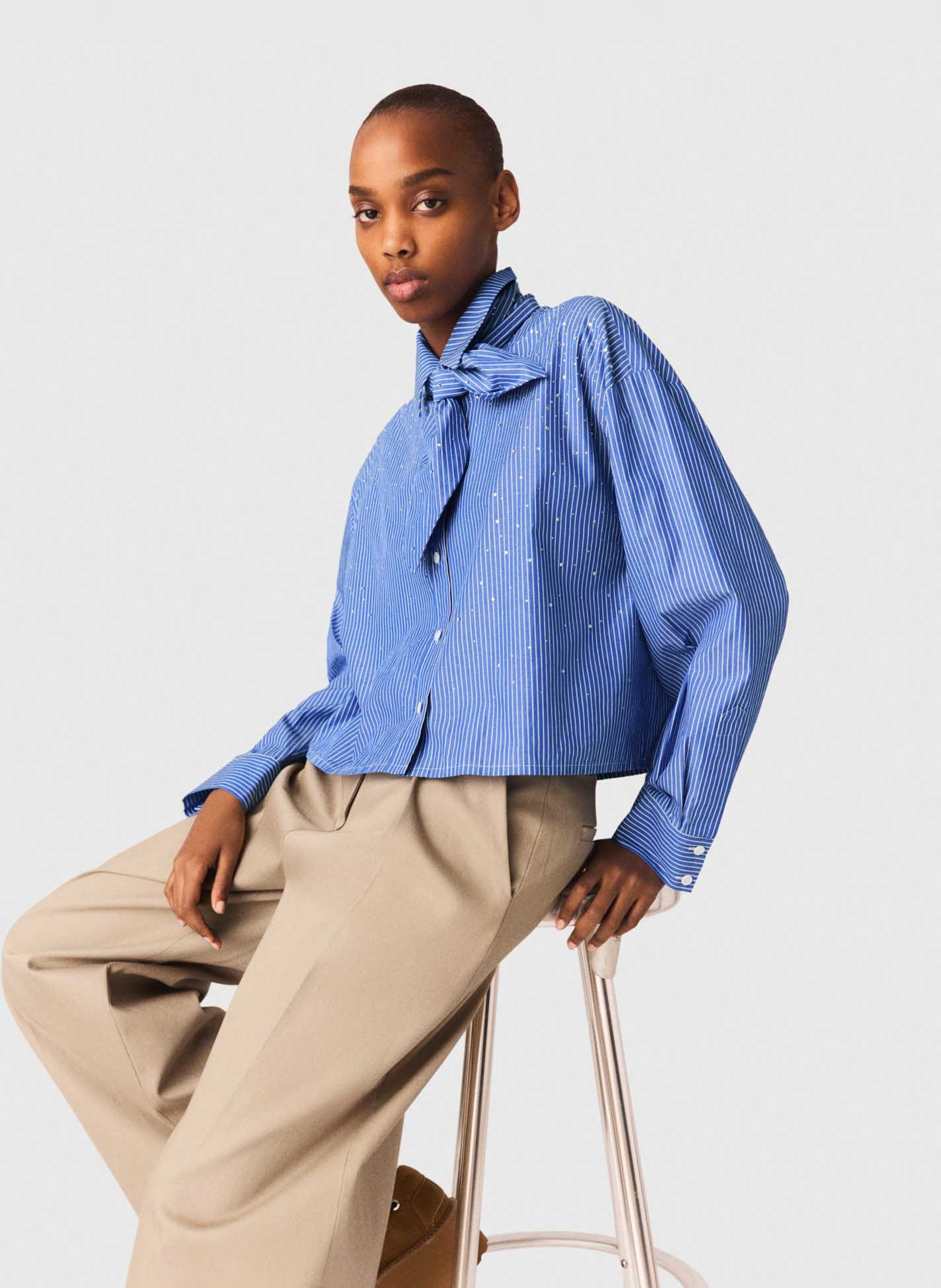 Oversized, katoenen blouse met klassieke kraag MAJE Blauw