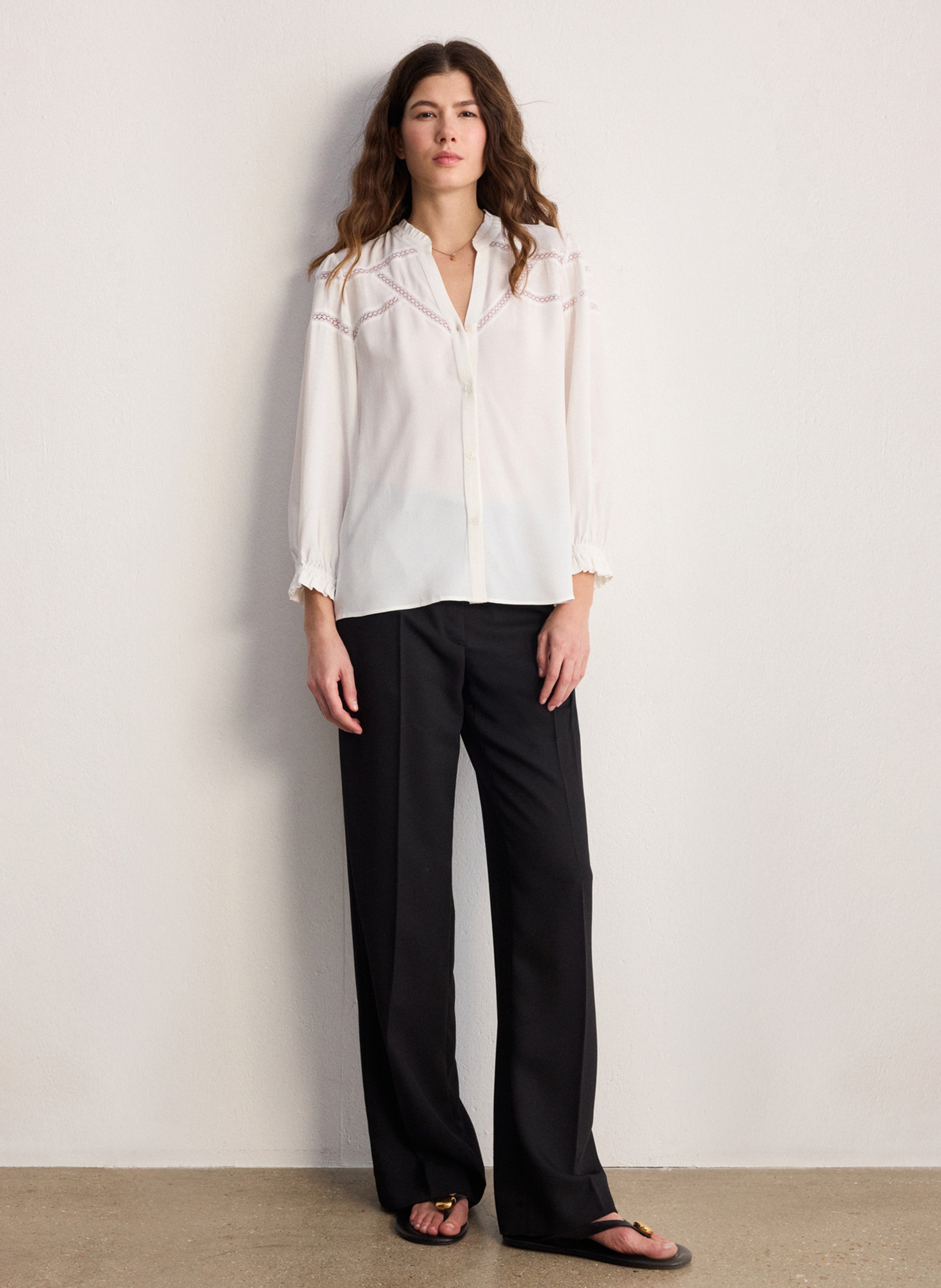 Chemise droite col V PABLO Beige