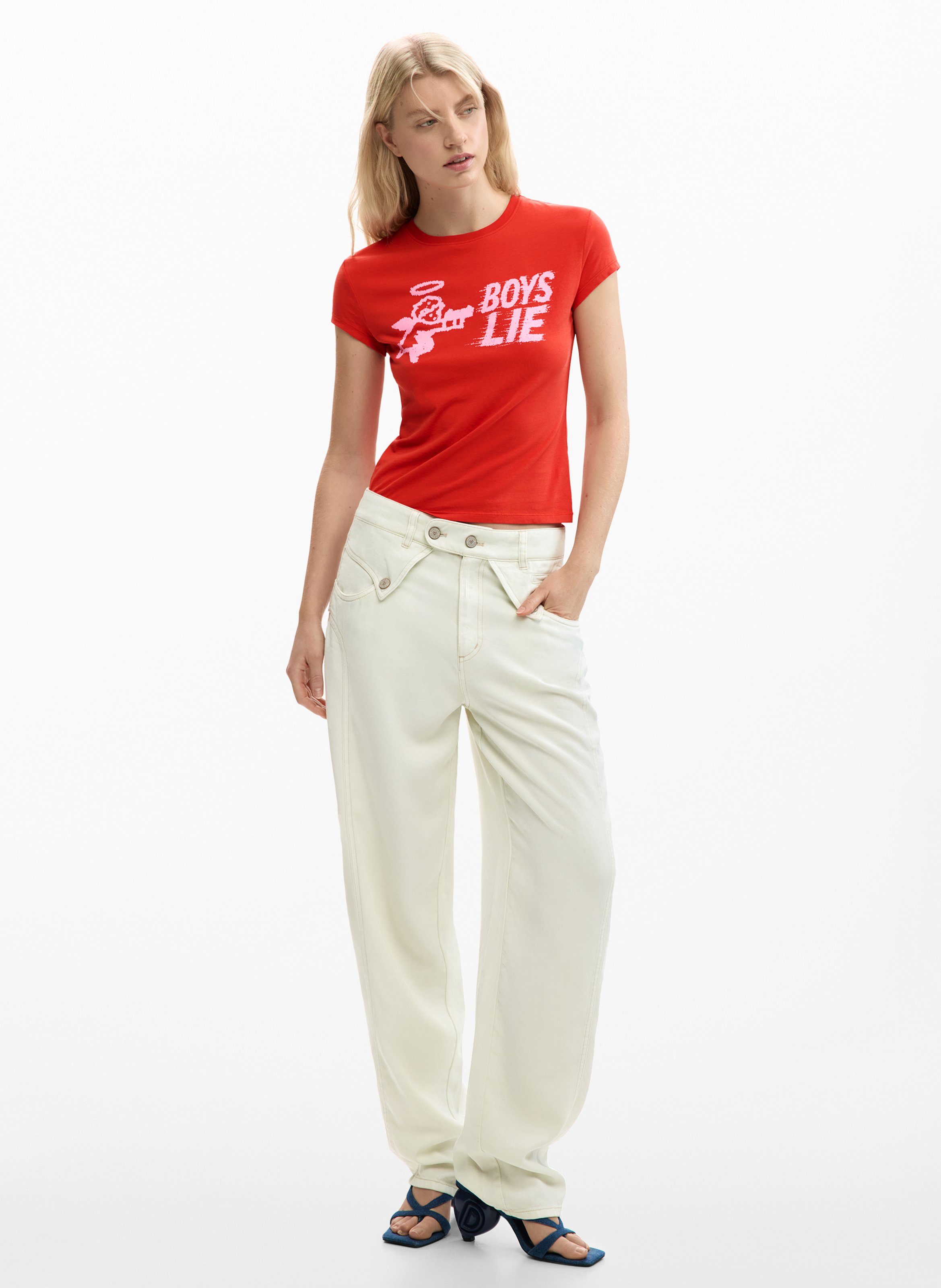 Tee-shirt col rond en coton mélangé DESIGUAL Rouge