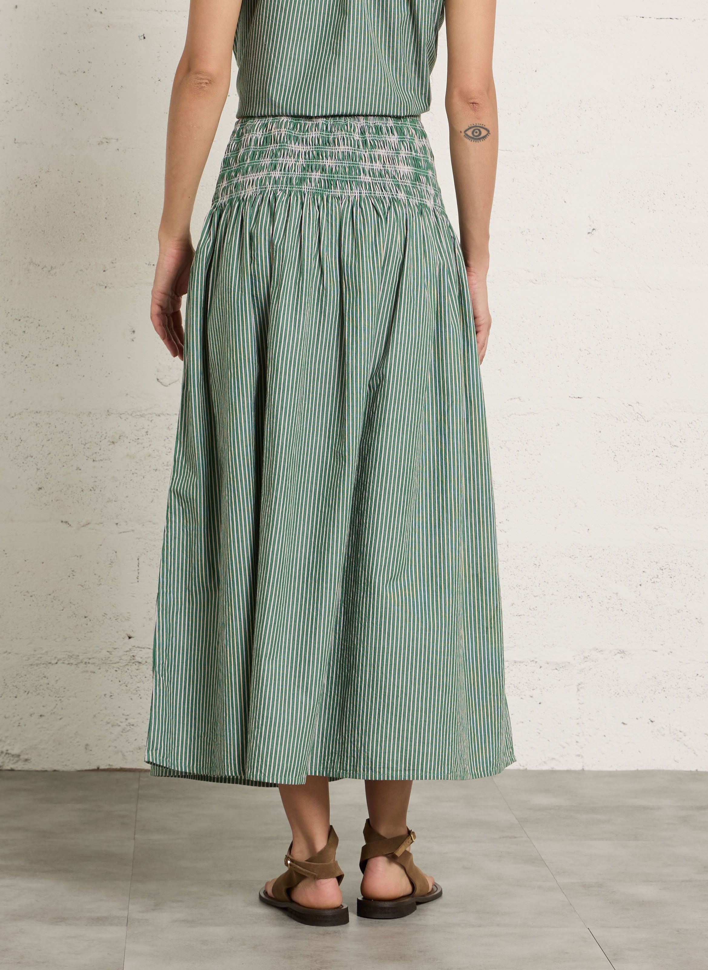 Gestreepte, lange, uitlopende rok PETITE MENDIGOTE Groen