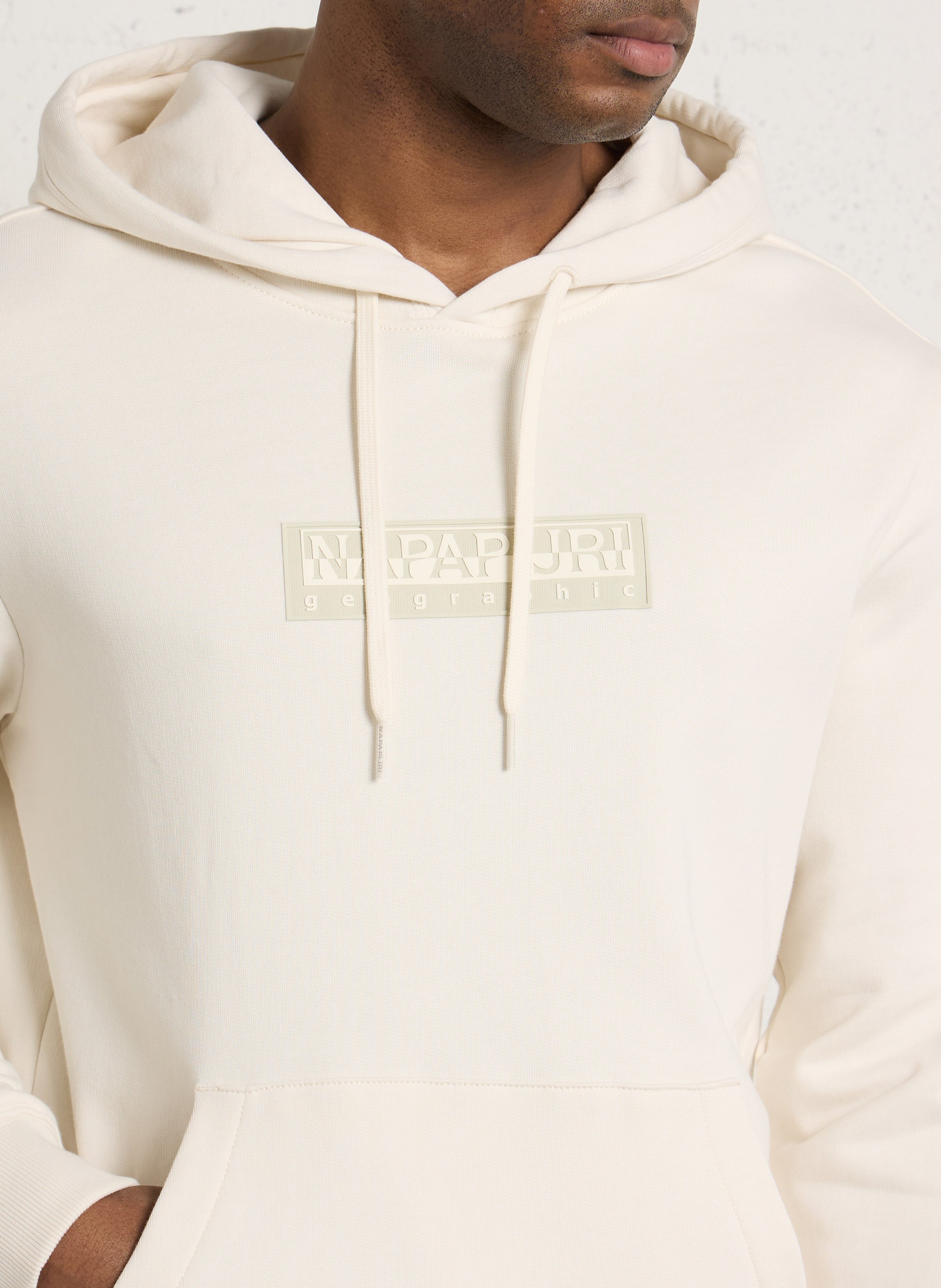 Printed cotton straight fit hoodie NAPAPIJRI White