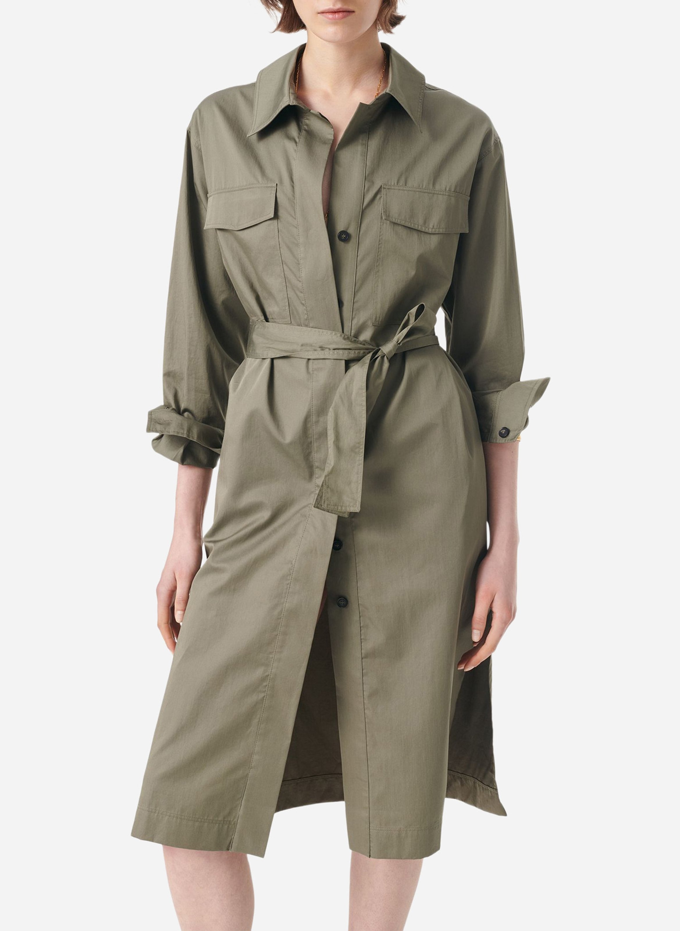 Robe midi col classique en coton VANESSA BRUNO Vert