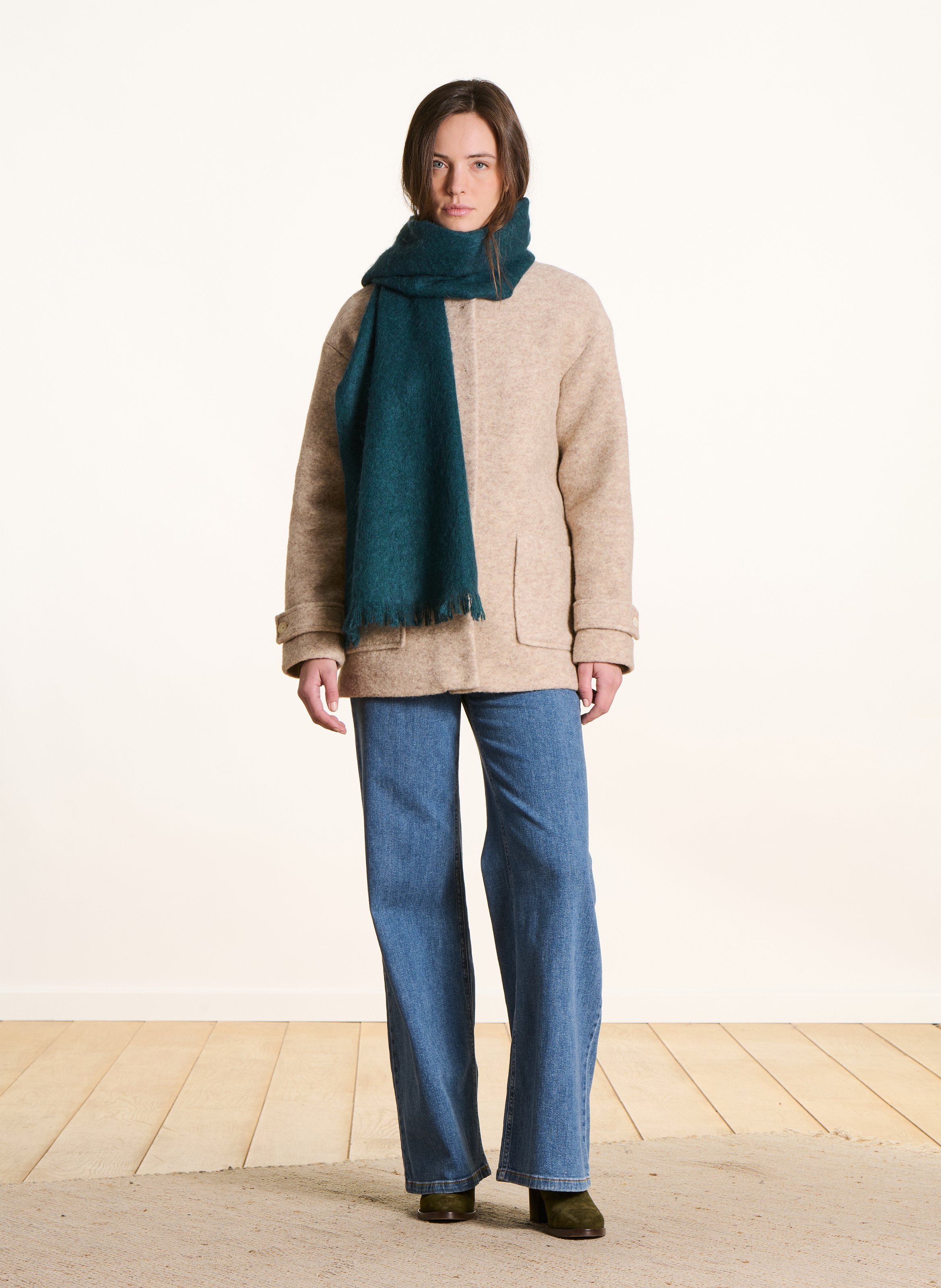 Echarpe large frangée  LA FEE MARABOUTEE Bleu