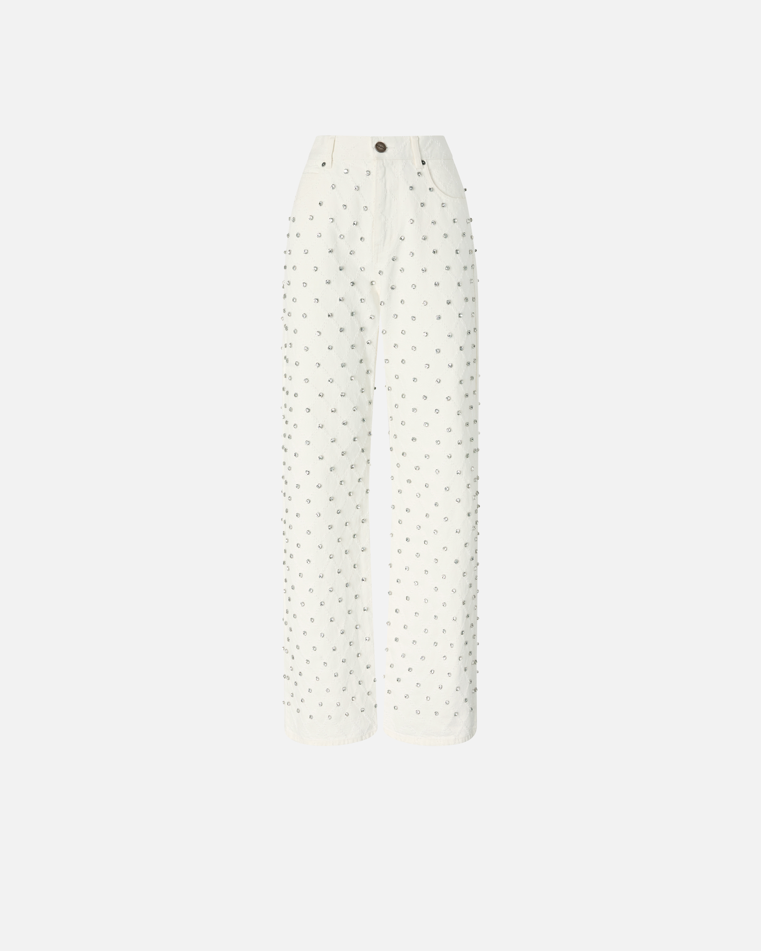 Jean wide leg à motif losanges et strass PINKO Blanc