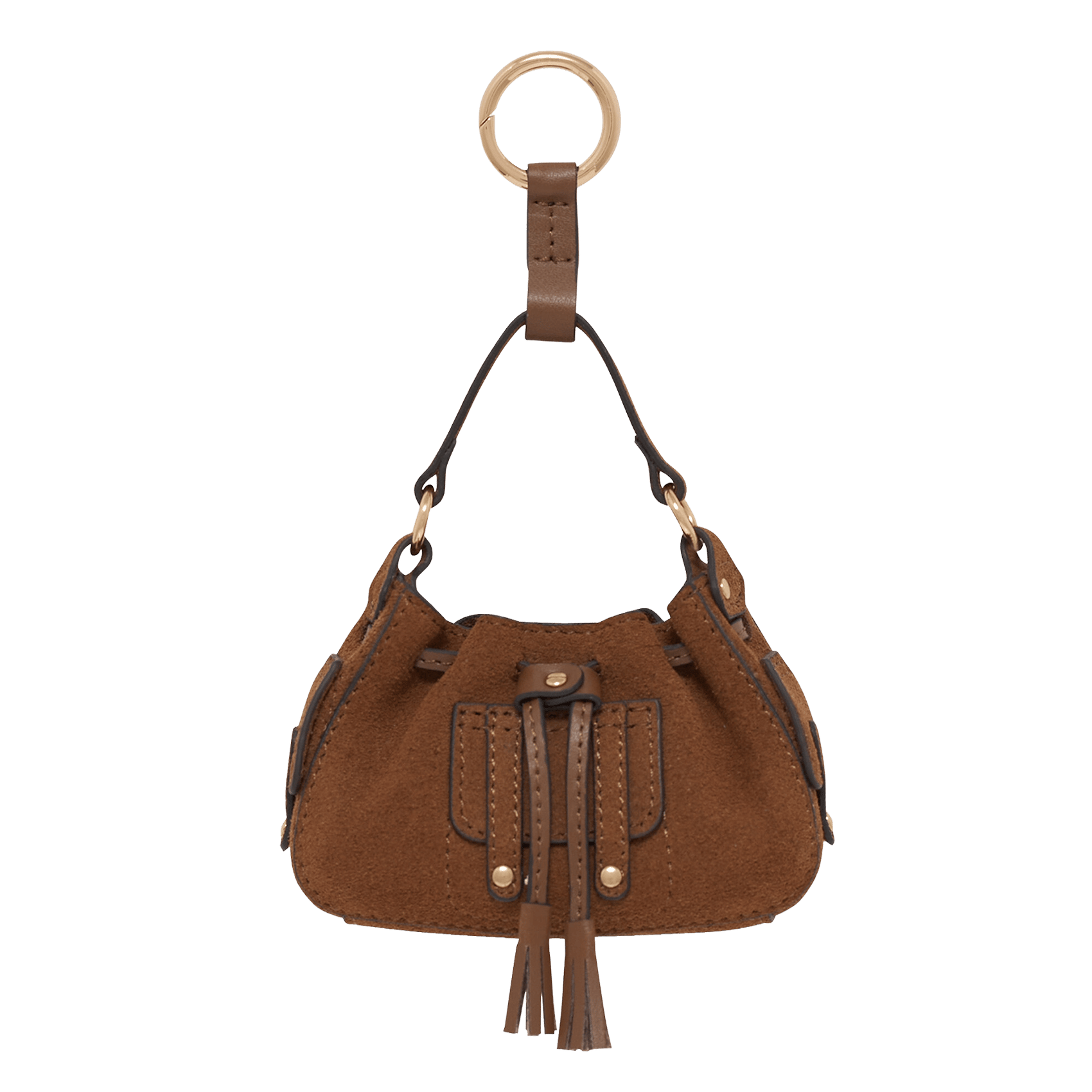 Mini leather bag keychain CAROLL Brown