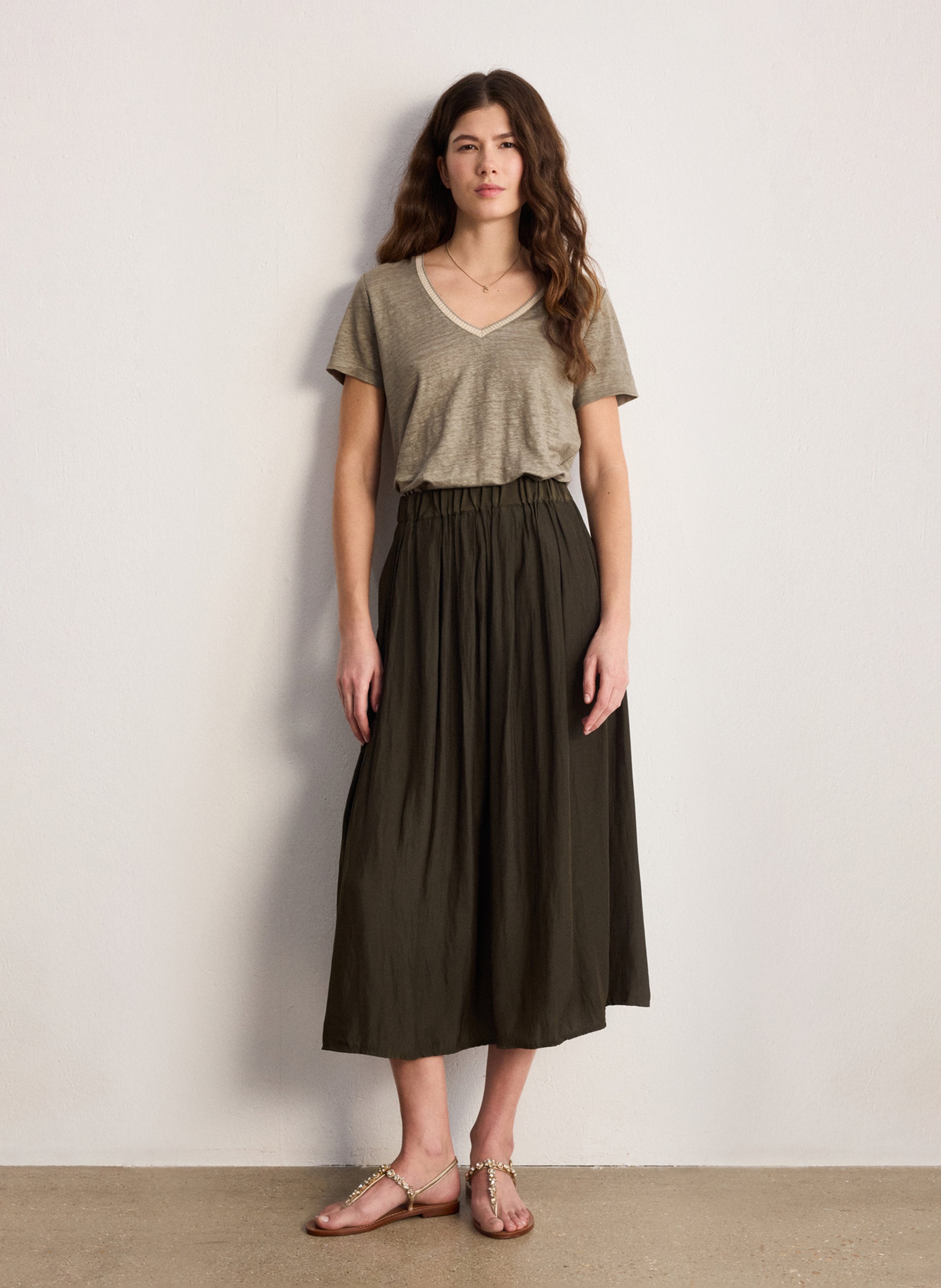 Pleated flared midi skirt PABLO Green