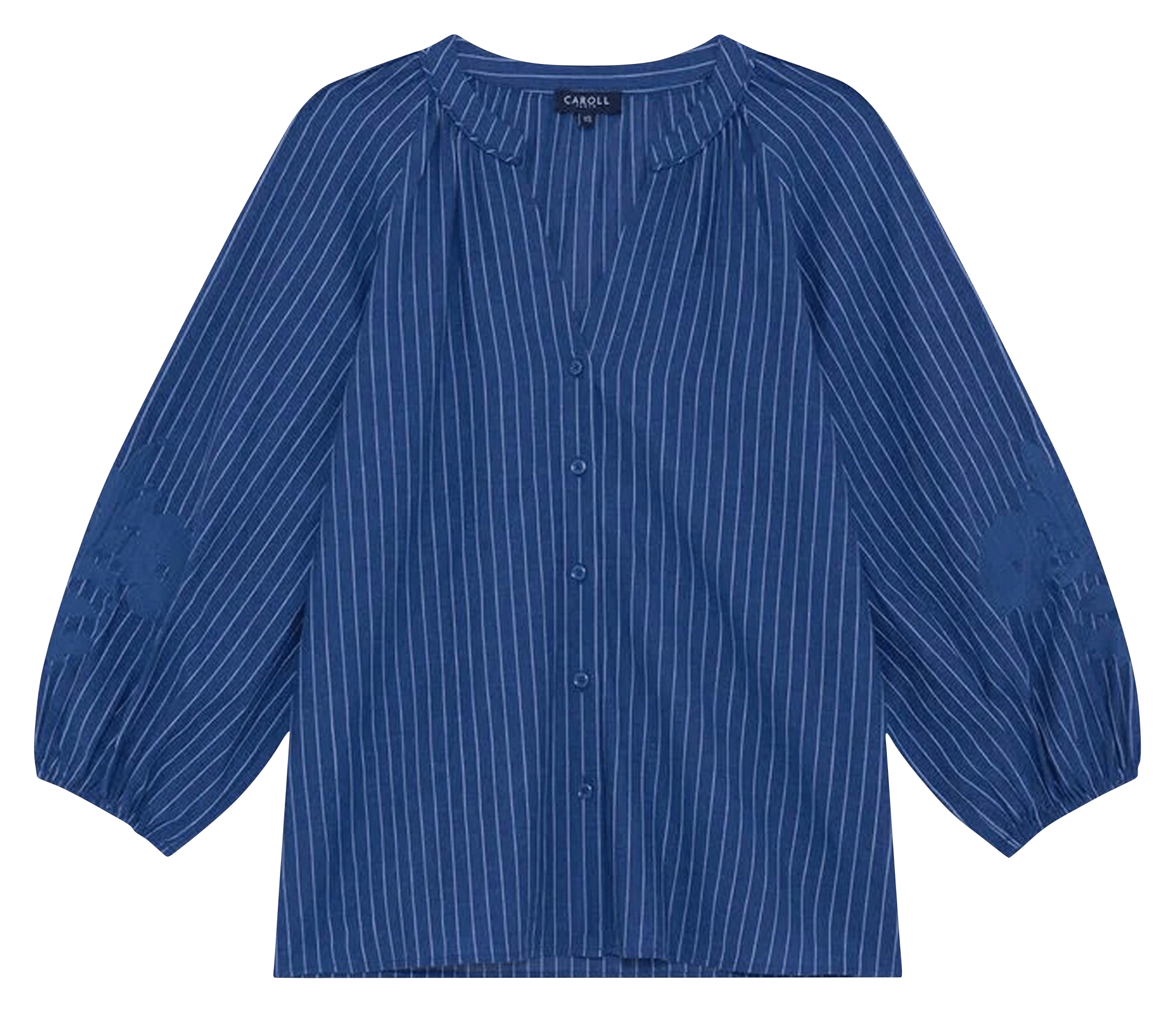 Chemise col tunisien en lin mélangé Bleu