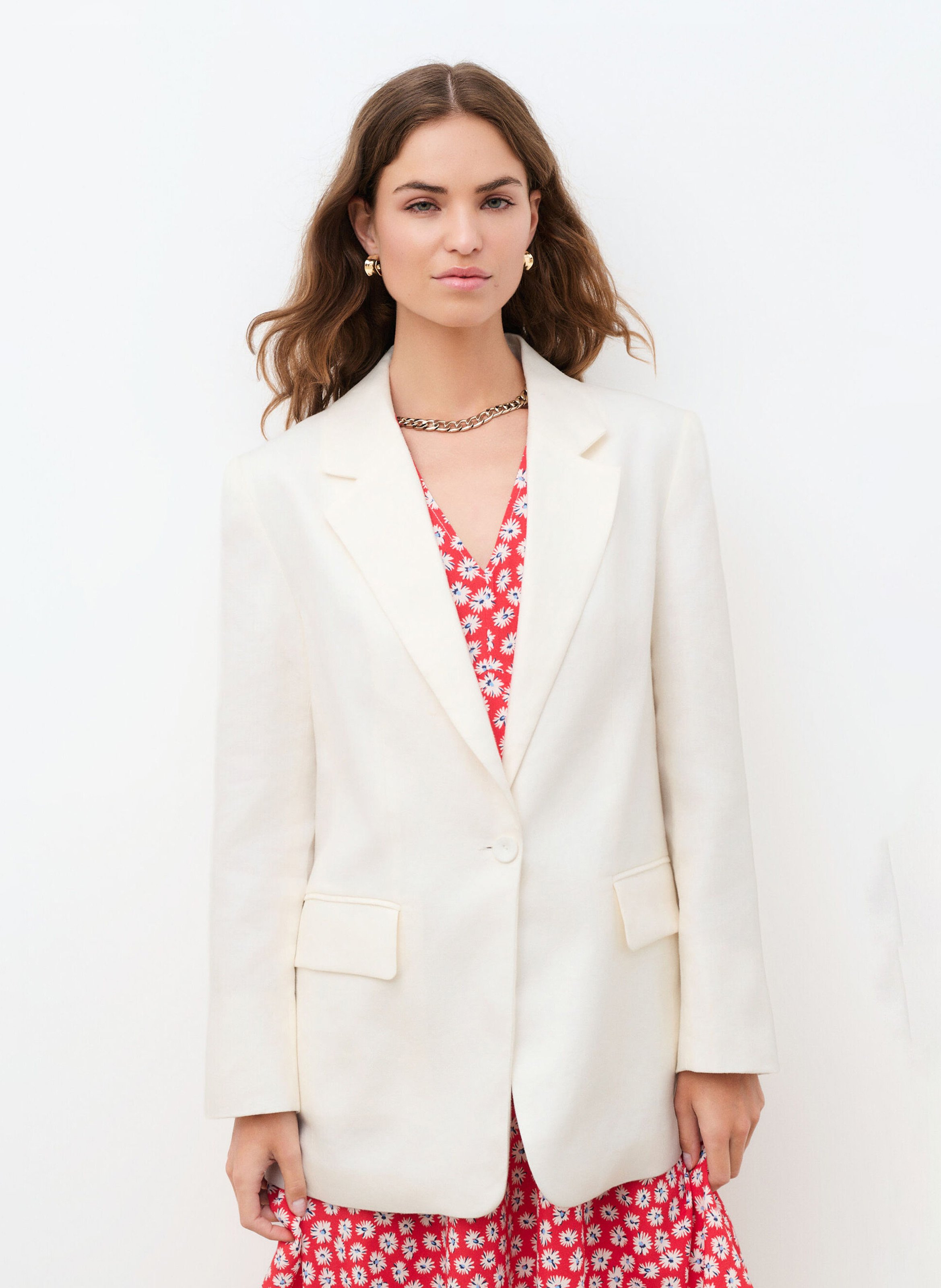 Veste de blazer ajustée en lin mélangé CAROLL Blanc