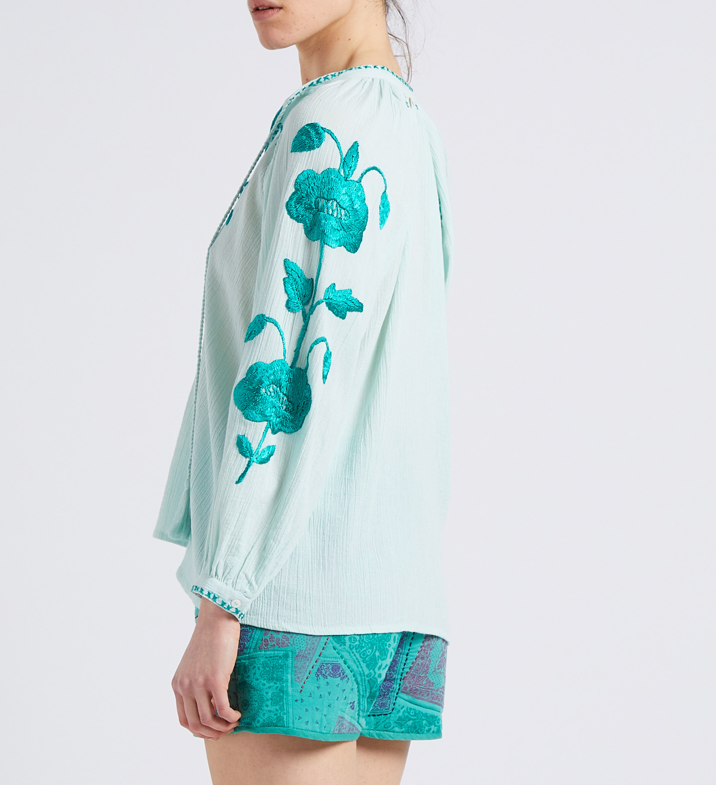 Blouse col  tunisien en coton ANTIK BATIK Bleu