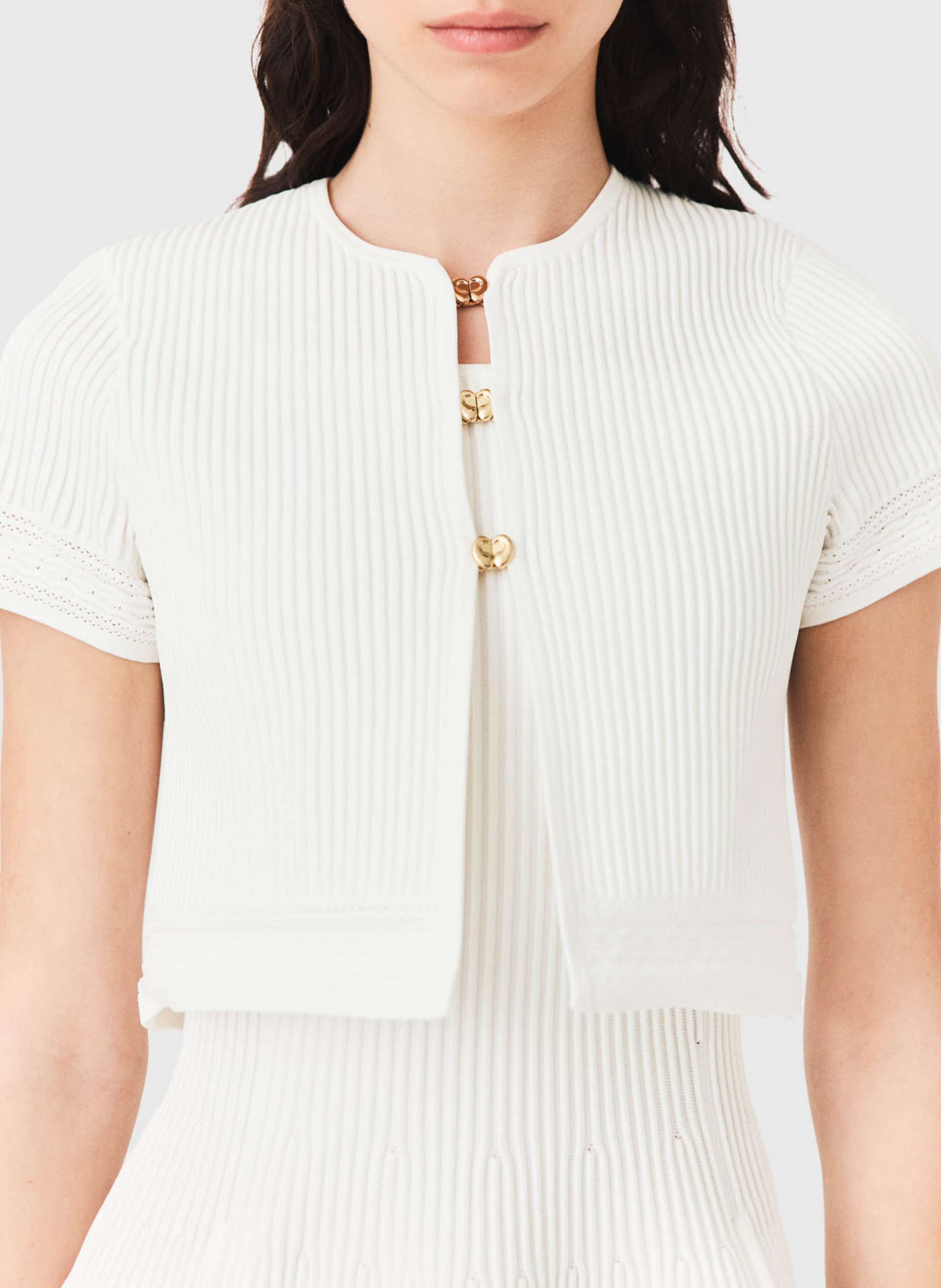 Cardigan côtelé droit MAJE Blanc