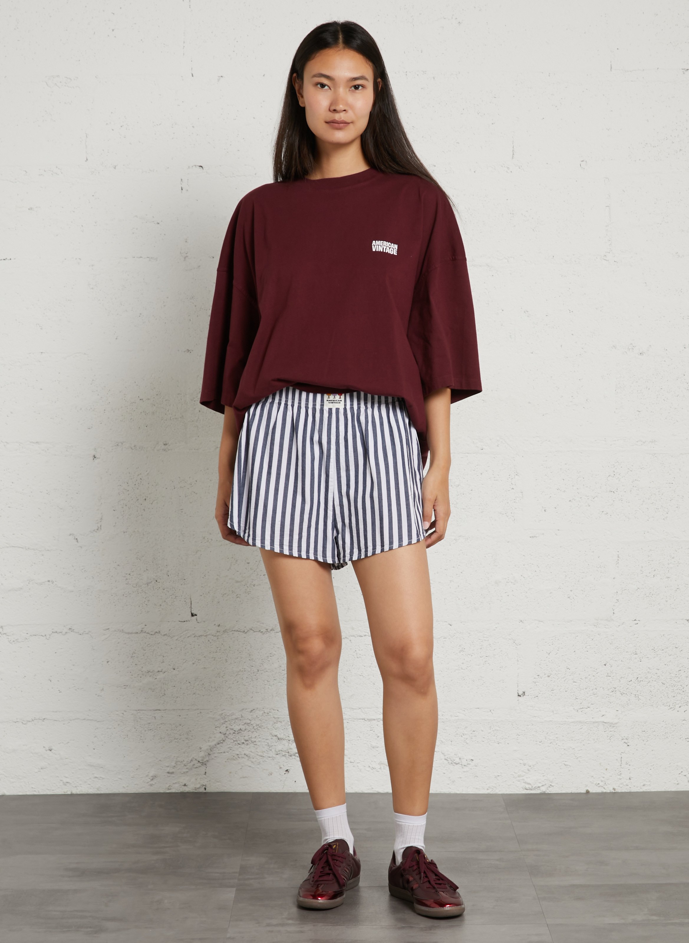 Short large rayé en coton AMERICAN VINTAGE Blanc