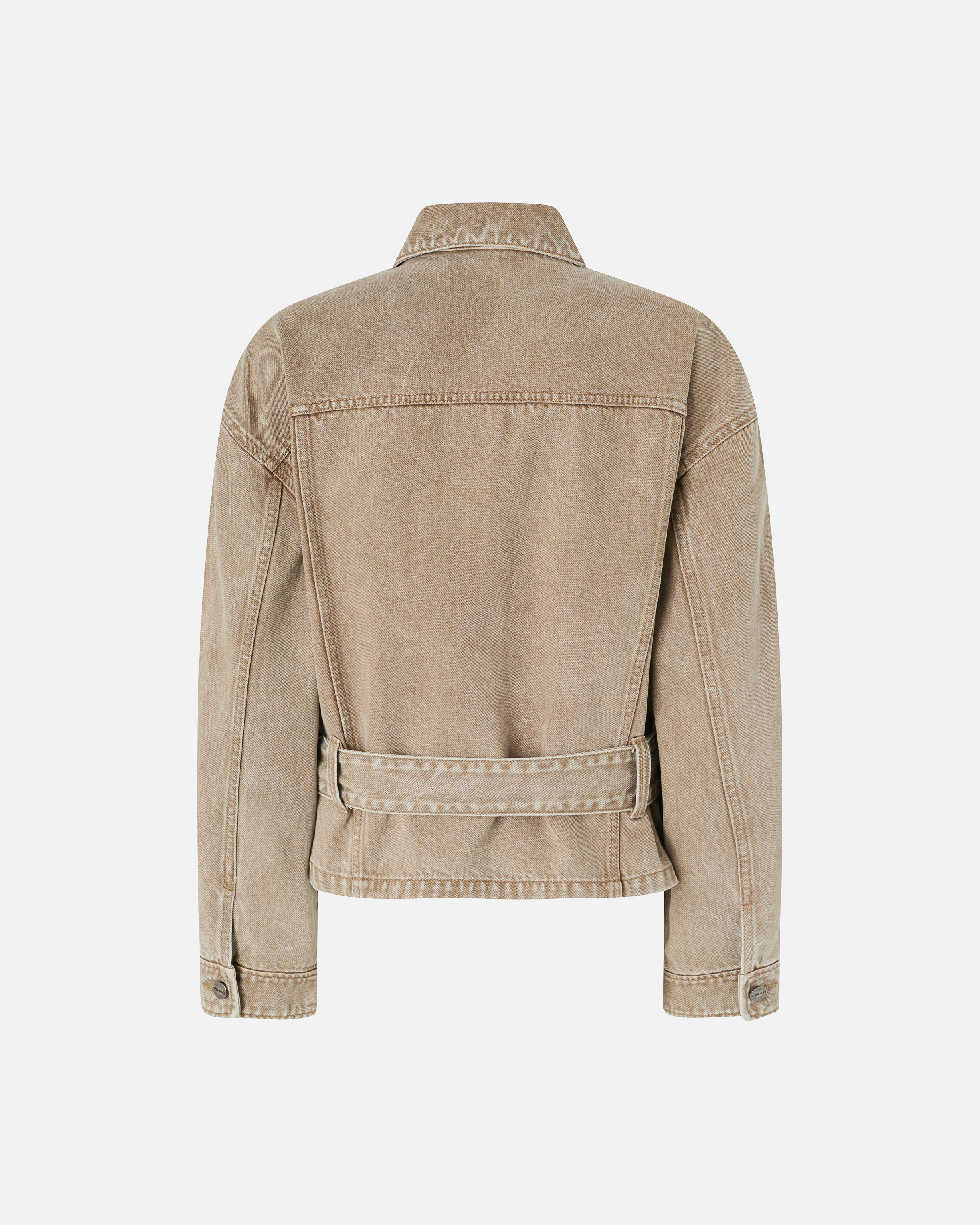 Brown denim jacket with jewel embroidery PINKO Beige