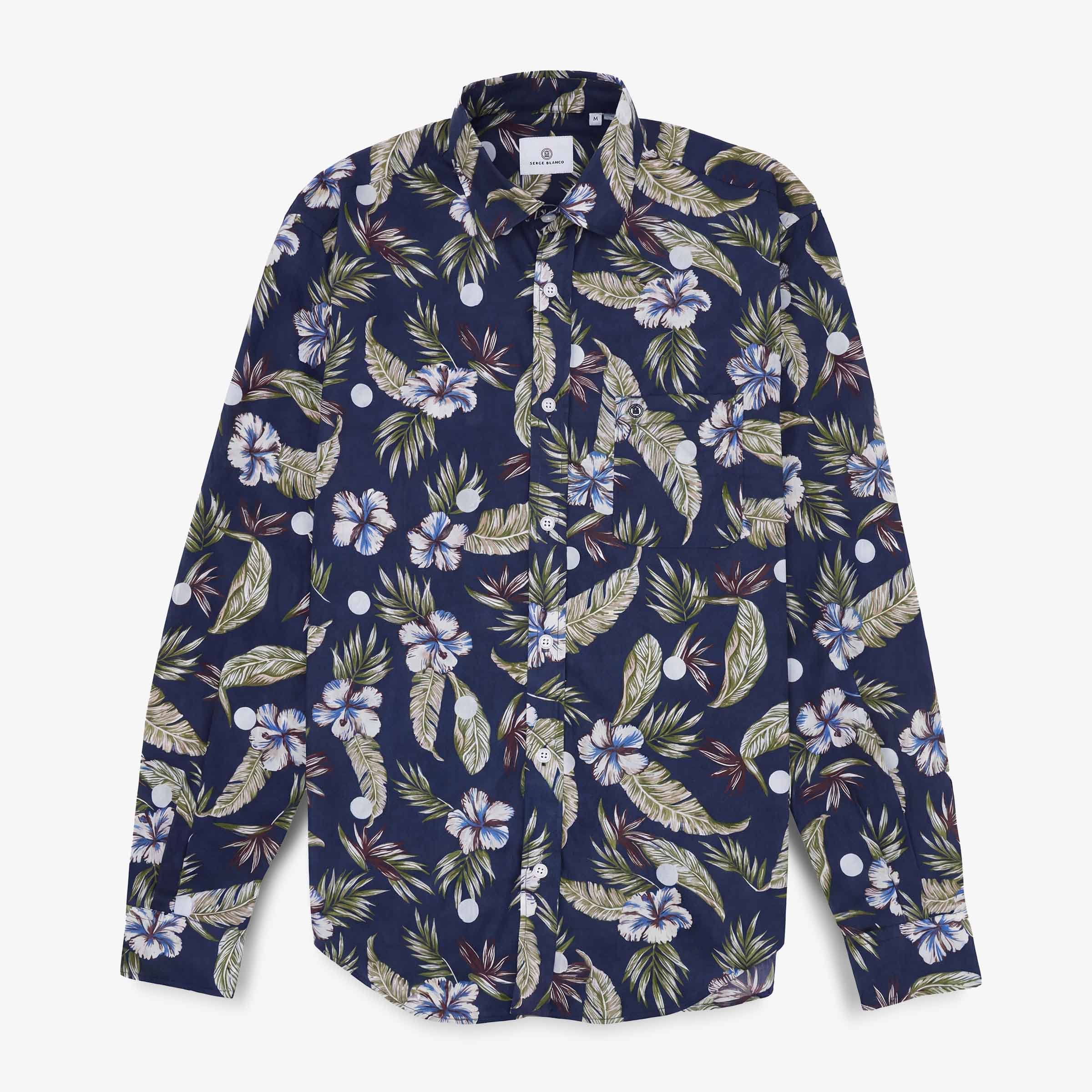 Chemise manches longues brodée en coton SERGE BLANCO Bleu