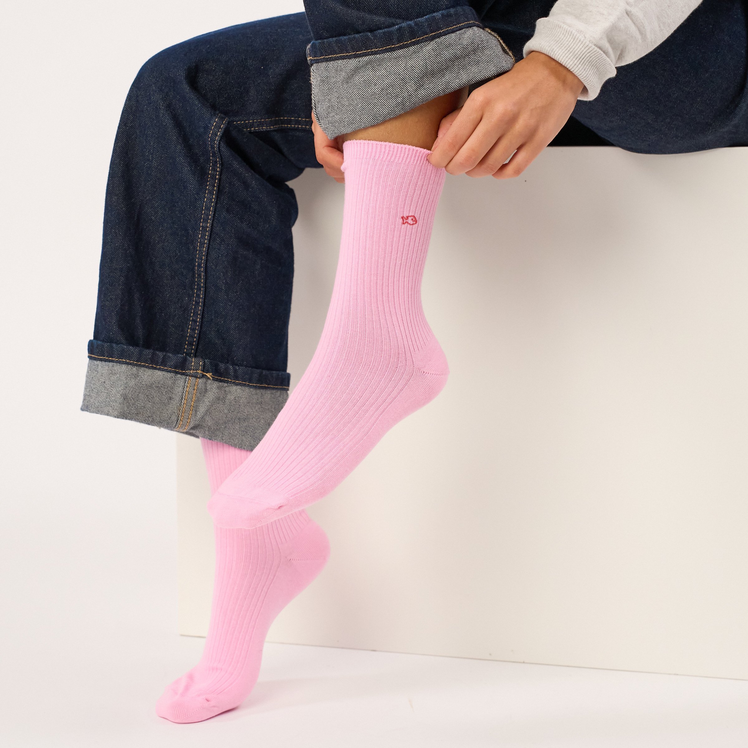 Ribbed Solid Combed Cotton Socks BILLYBELT Pink