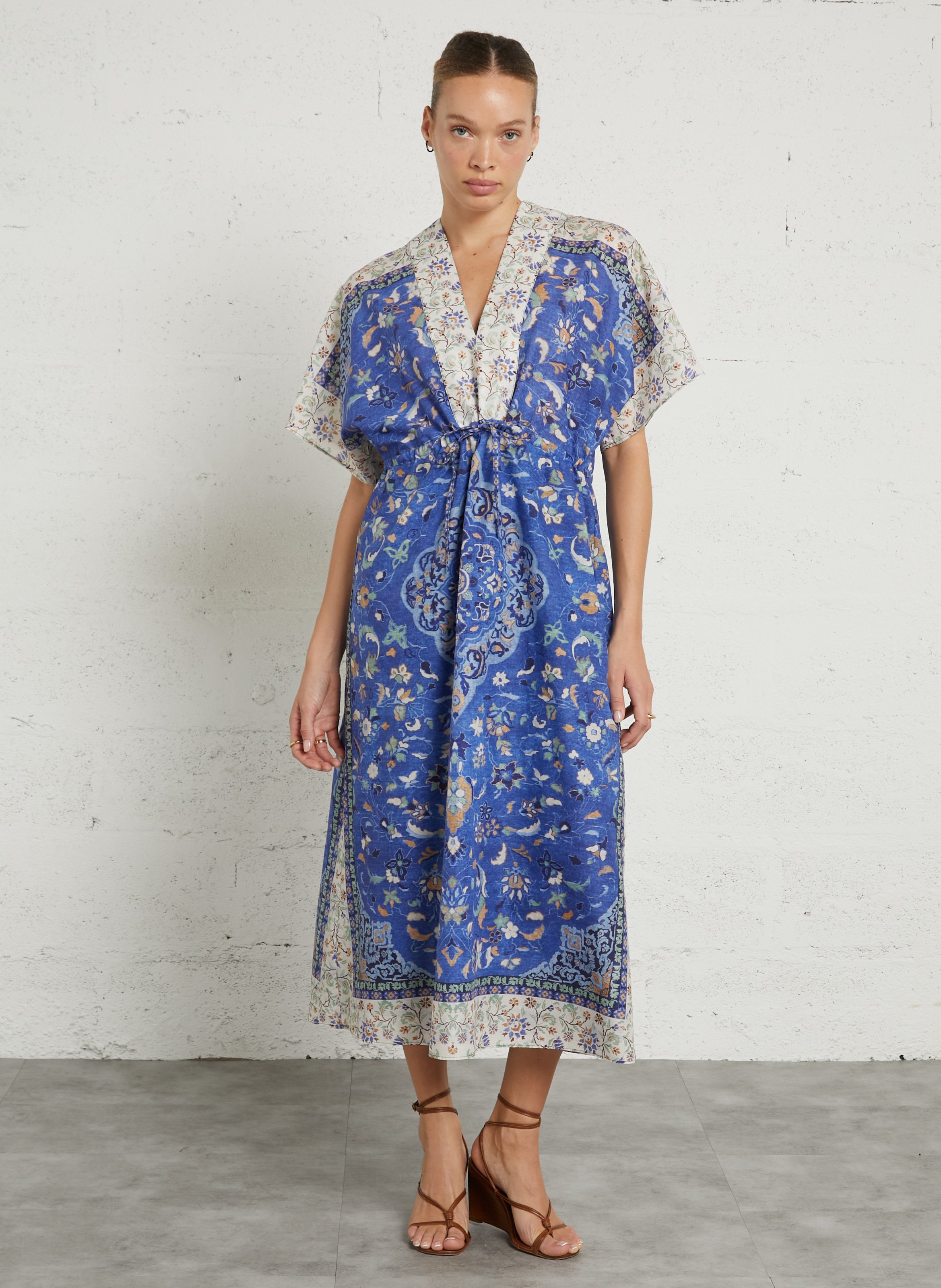 Lange jurk met V-hals en print SUD EXPRESS Blauw
