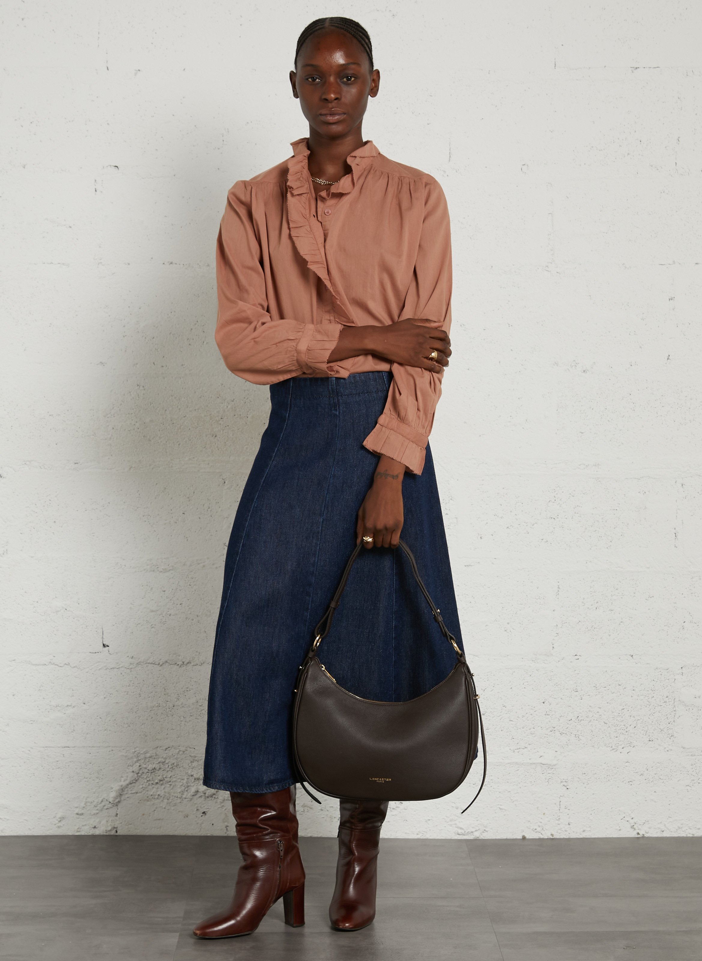 Leather messenger bag LANCASTER PARIS Brown