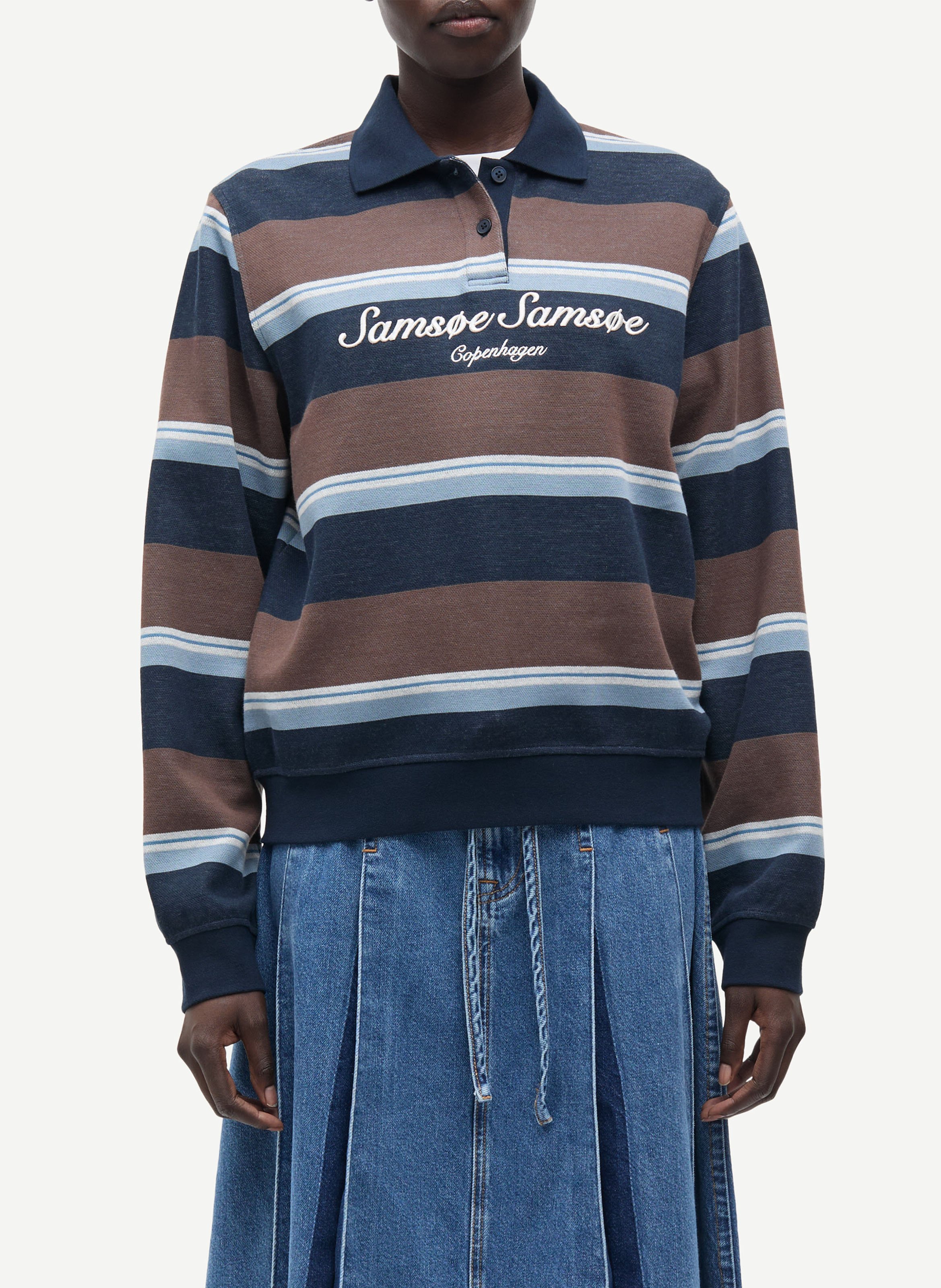 Polo manches longues rayé en coton SAMSOE SAMSOE Multicolore