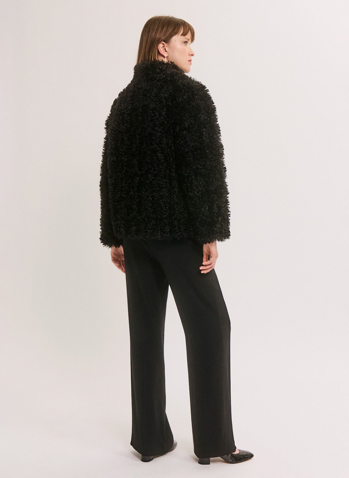 Manteau col montant effet fourrure PABLO Noir