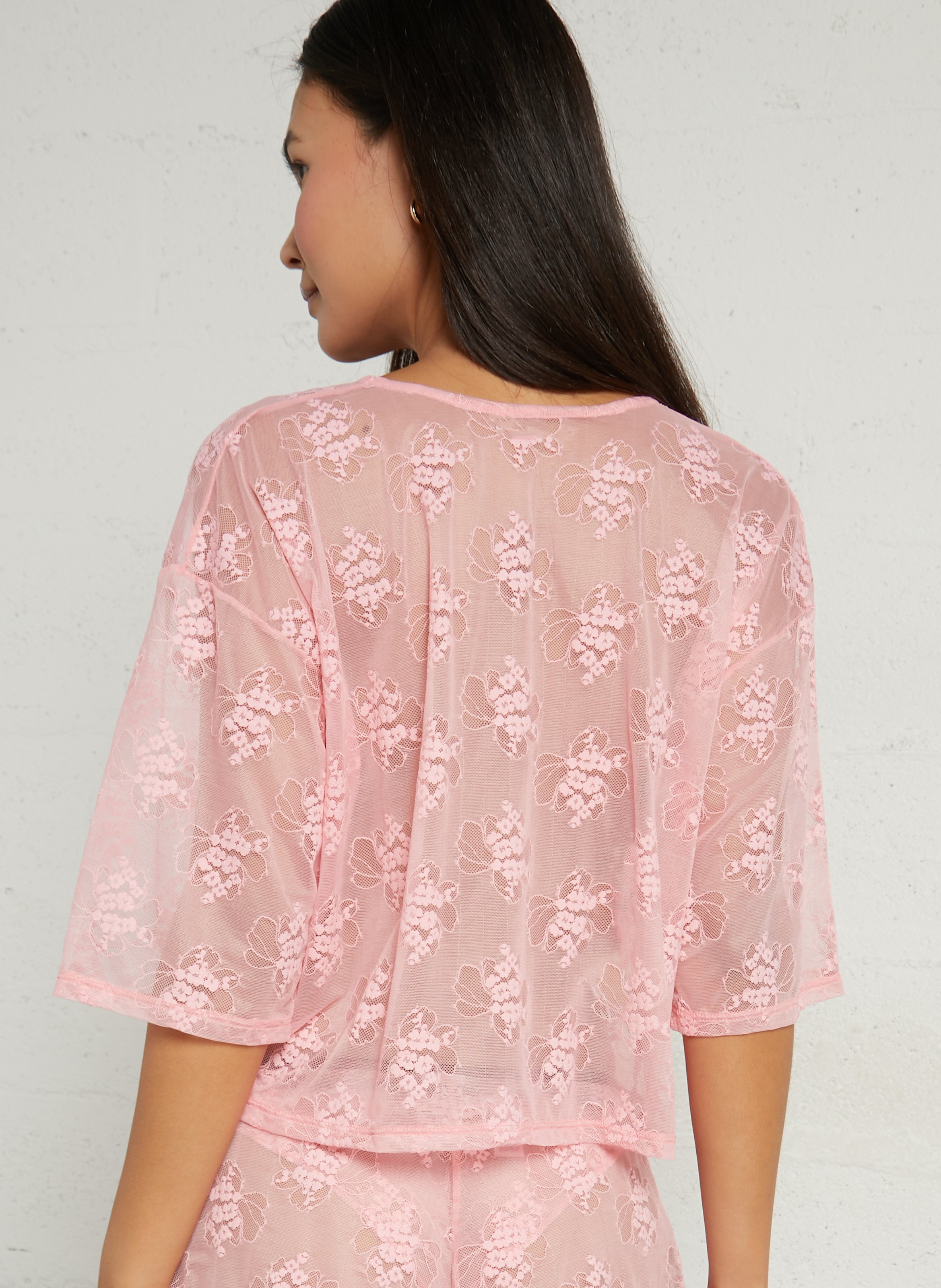 T-shirt en dentelle transparent LA NOUVELLE Rose