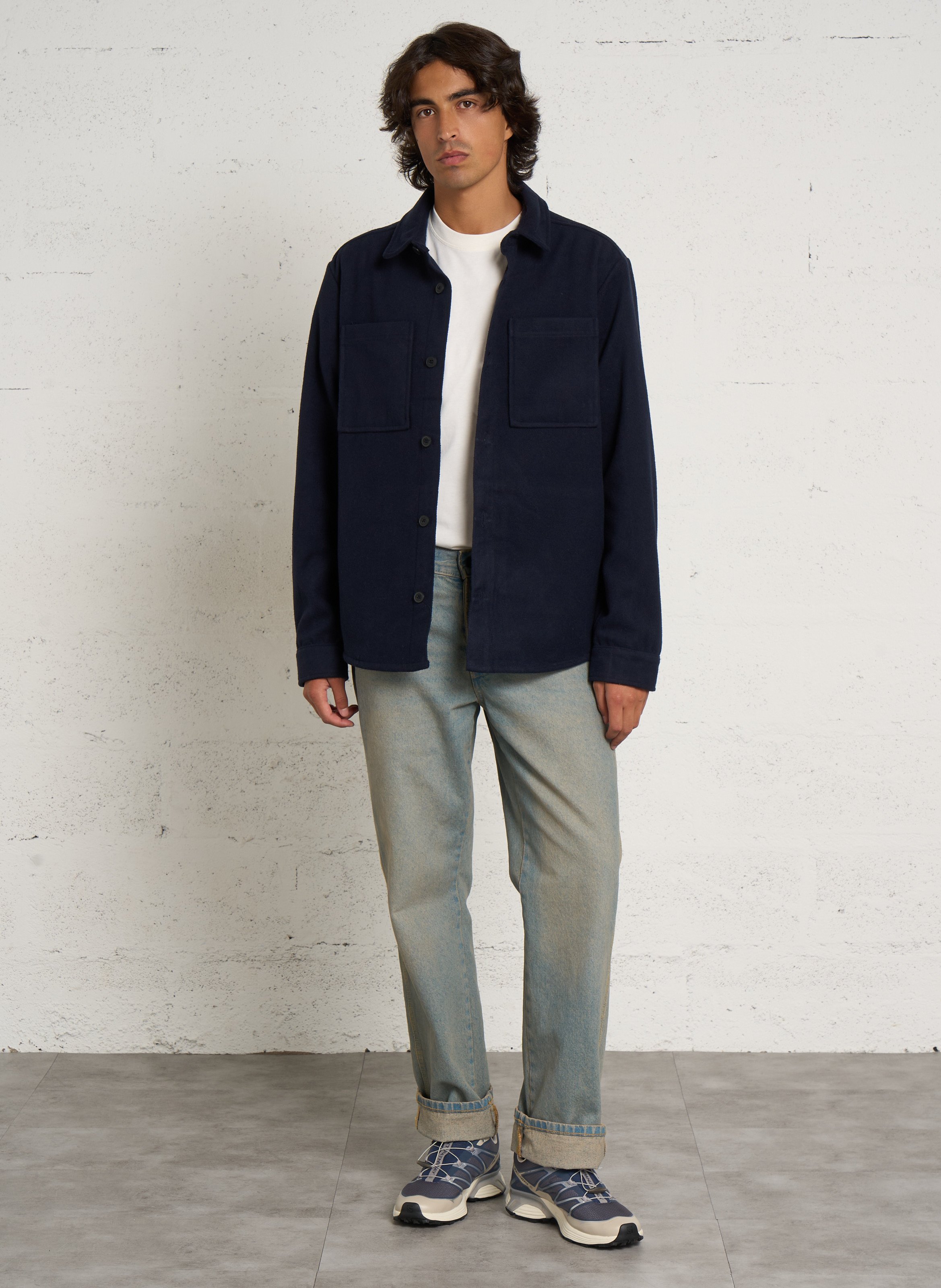 Straight-cut jacket with classic collar SOLID Blue