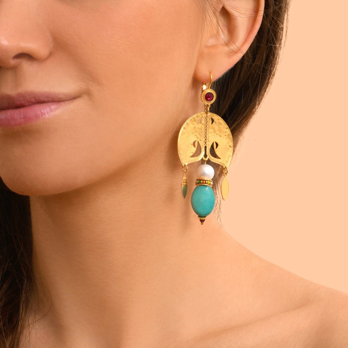 Sleeper earrings in gold-plated finish SATELLITE PARIS Green