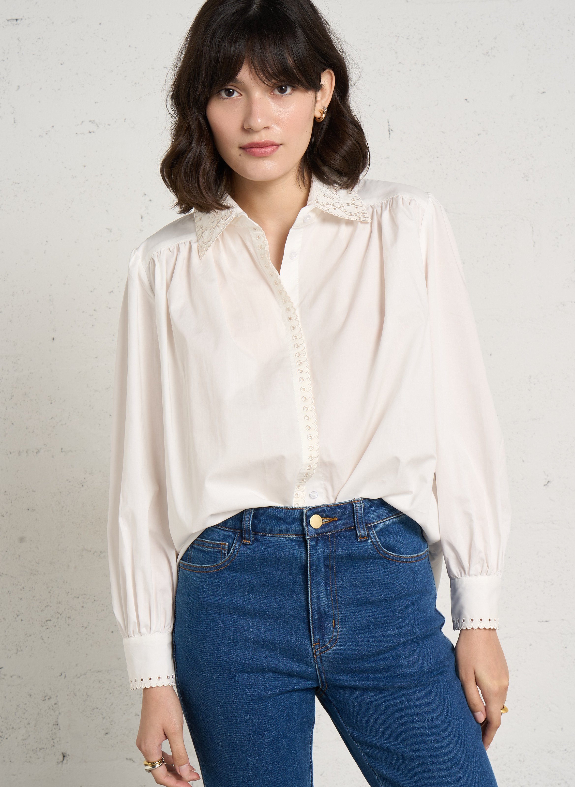 Chemise ample à broderies en coton mélangé THE KORNER Beige