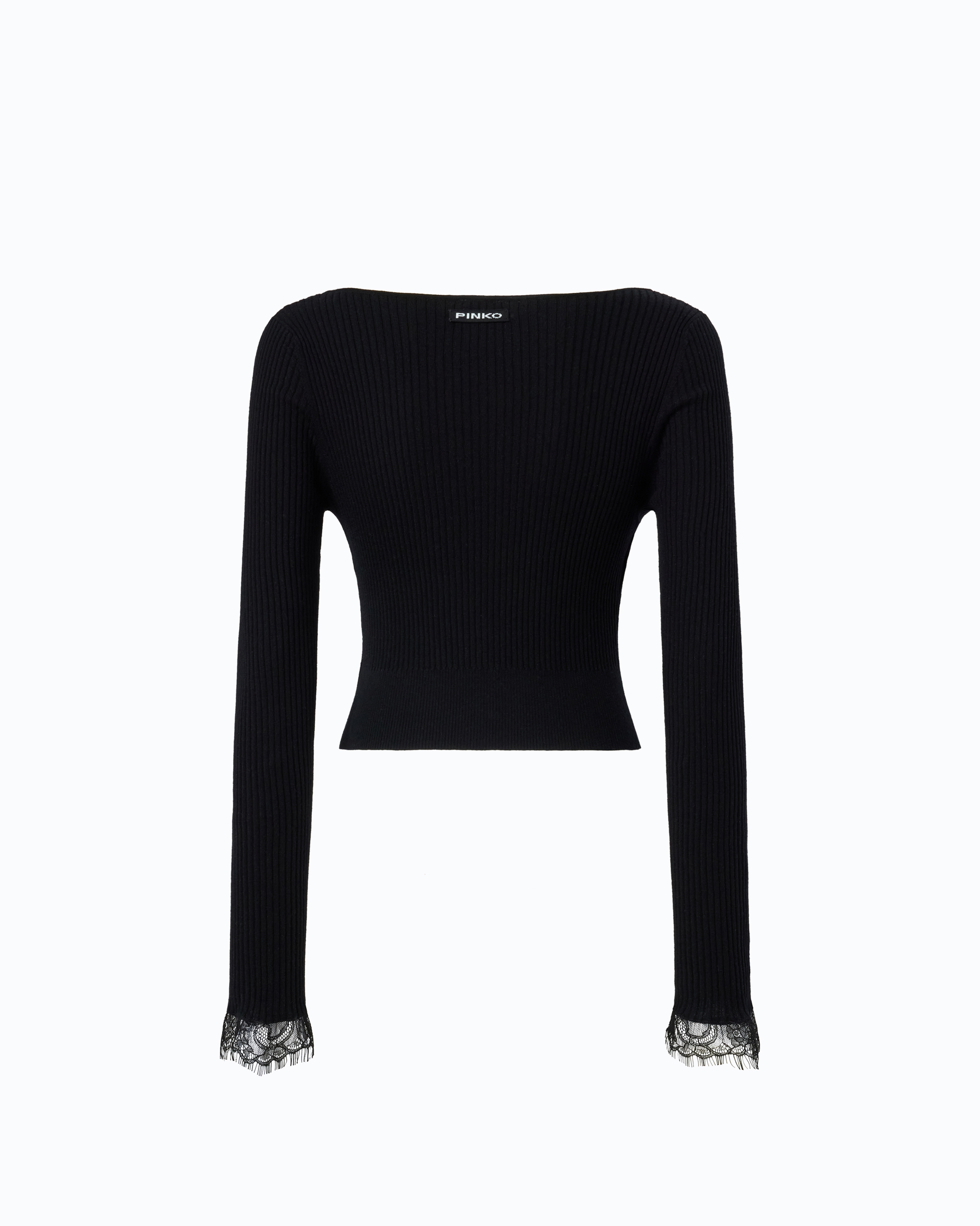 Cropped silk and cashmere cardigan with lace trim PINKO Black