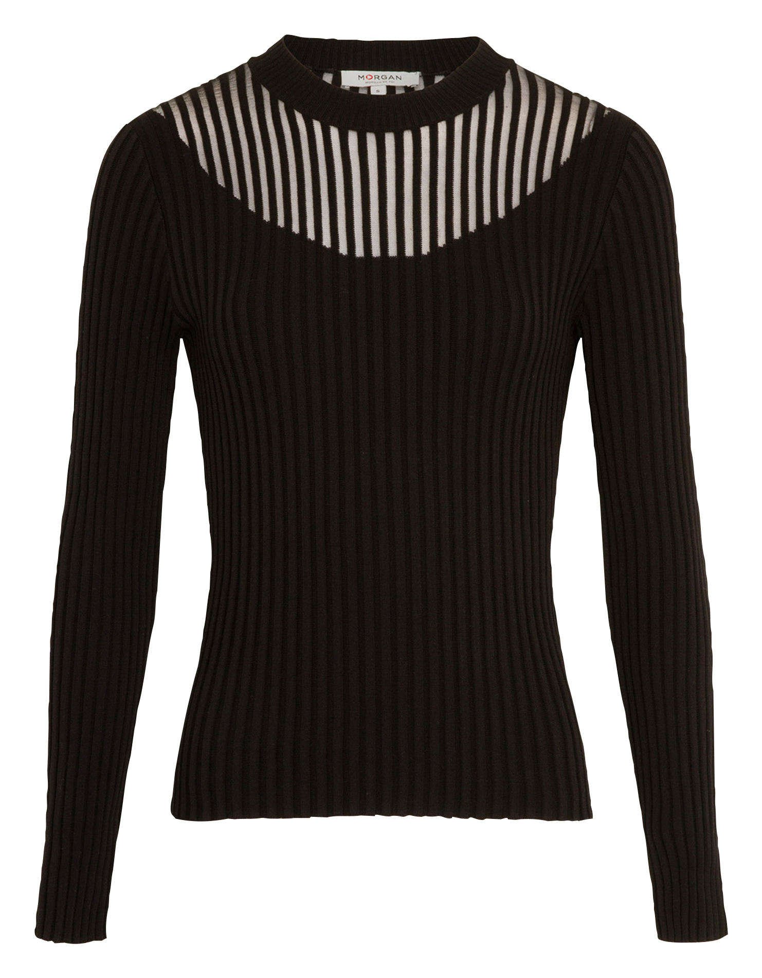 Slim-fit, gebreide trui met opstaande kraag en ribbelpatroon MORGAN Zwart