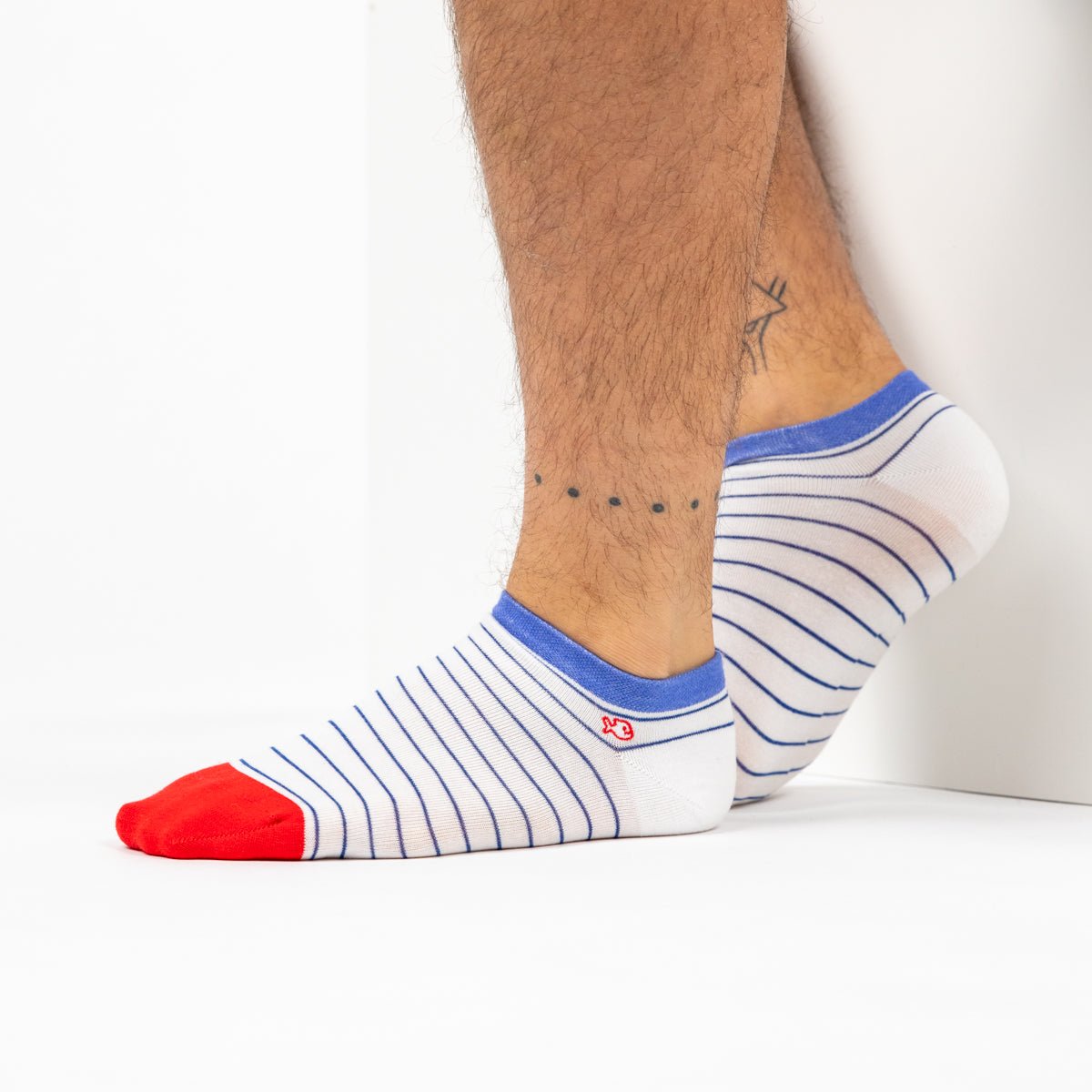 Fine striped combed cotton ankle socks BILLYBELT White
