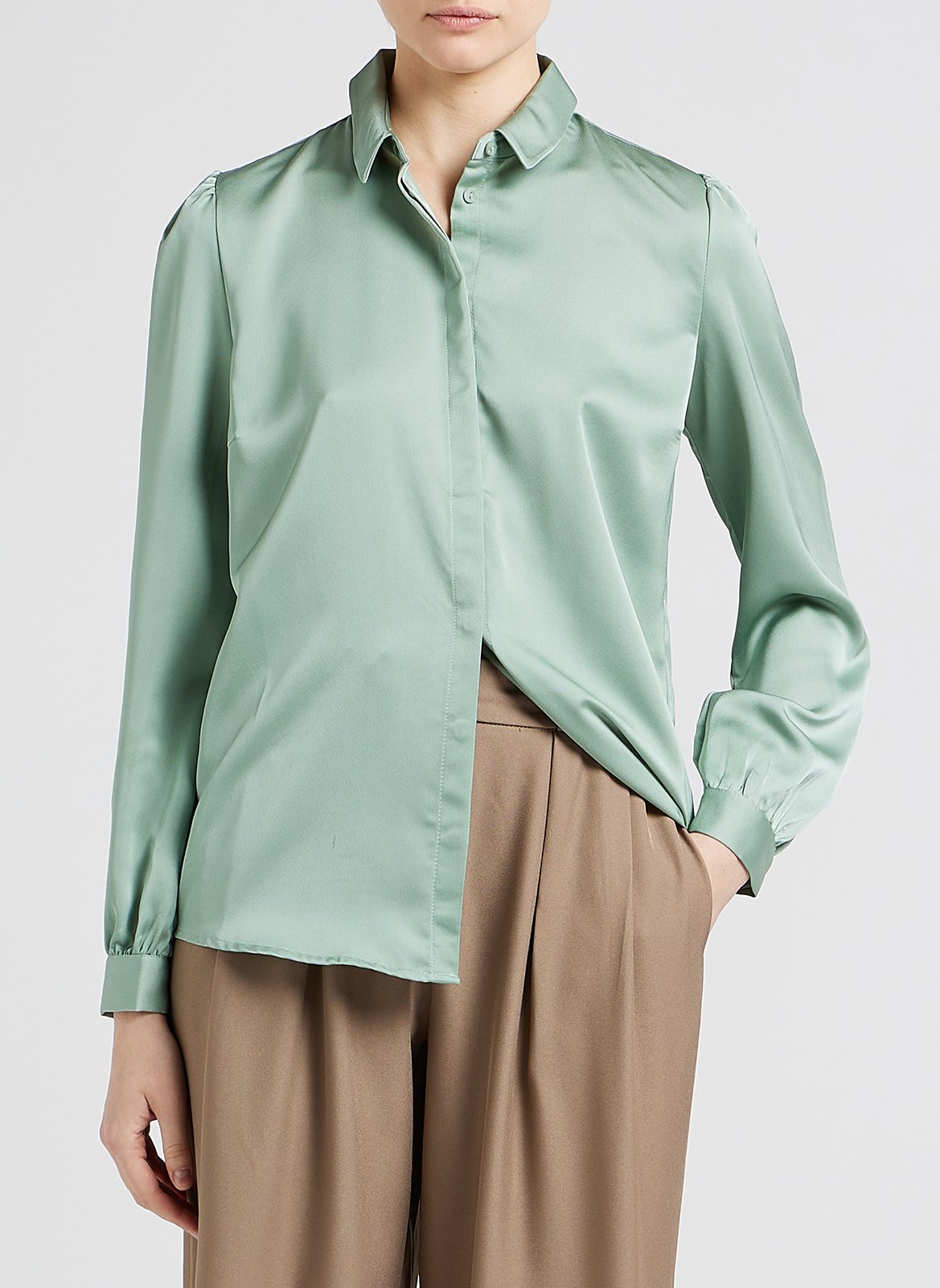 Chemise droite unie satinée VILA Vert