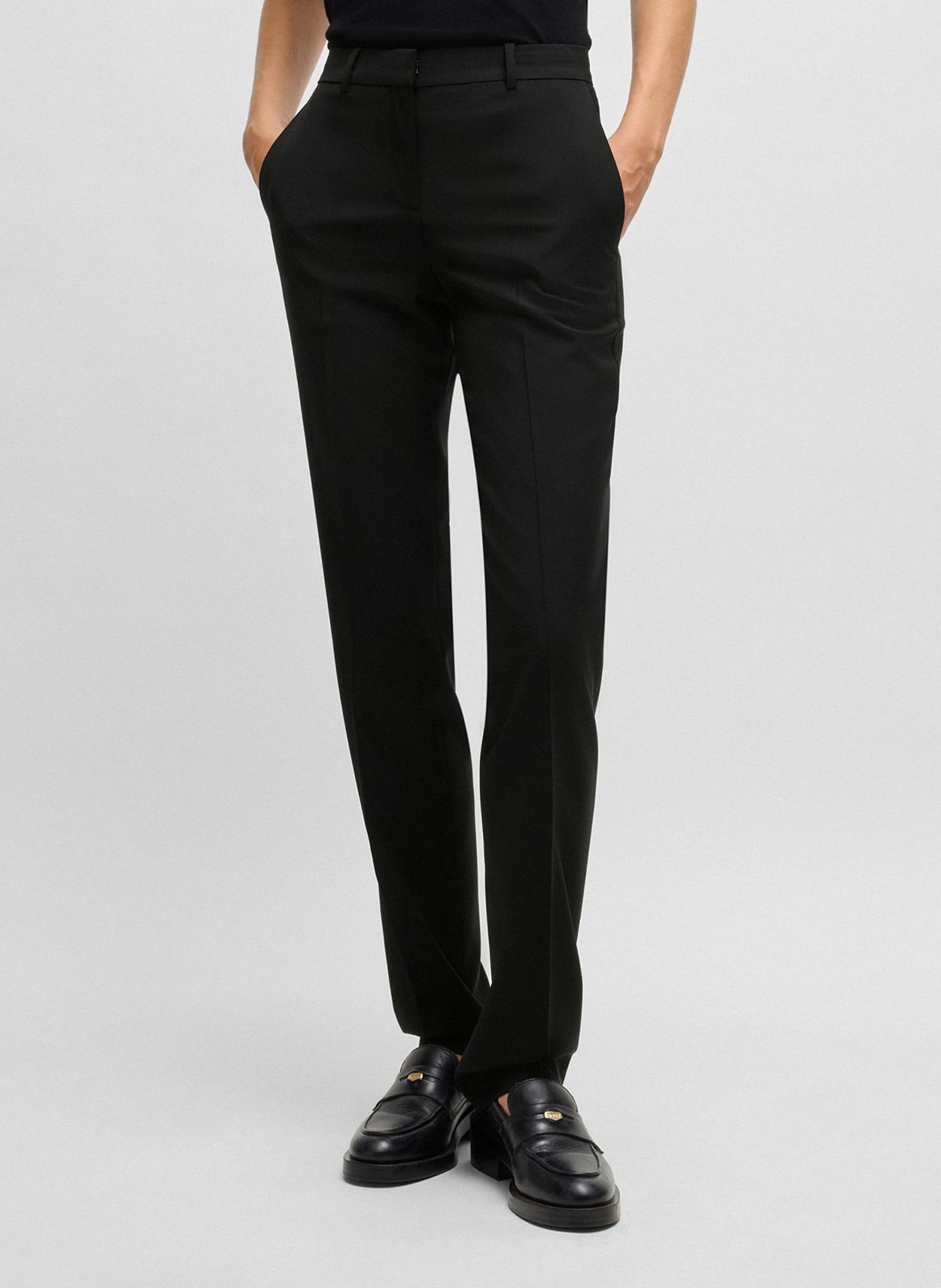 Pantalon droit en coton BOSS Noir