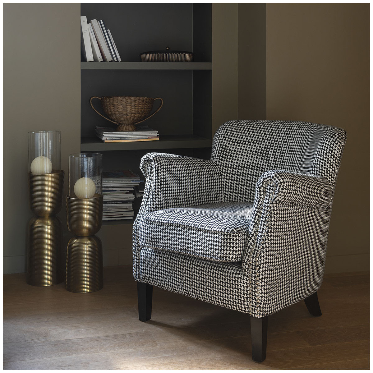 Fauteuil claude pied-de-poule BLANC D'IVOIRE Noir