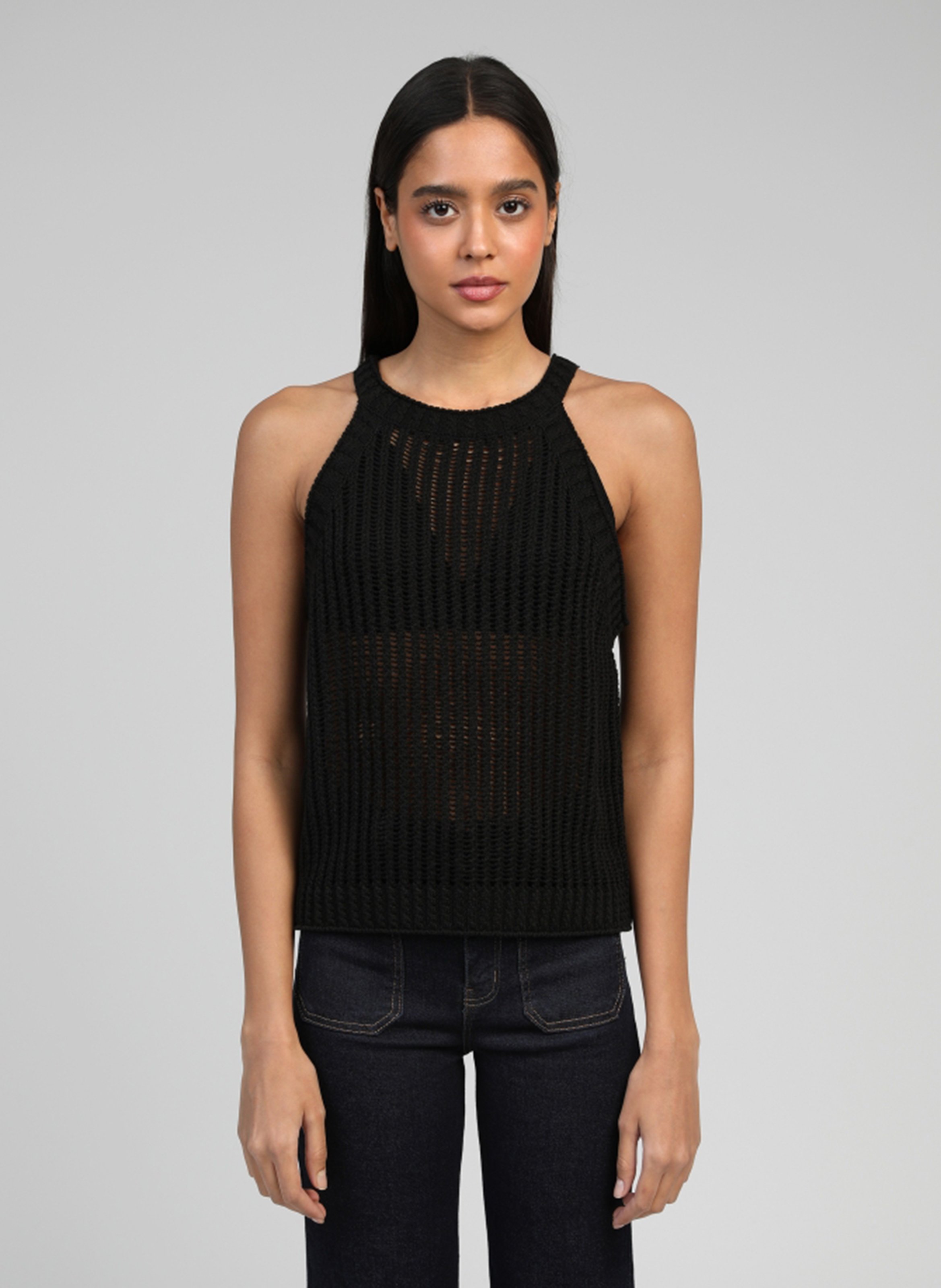 Knitted ribbed sleeveless top AN'GE Black