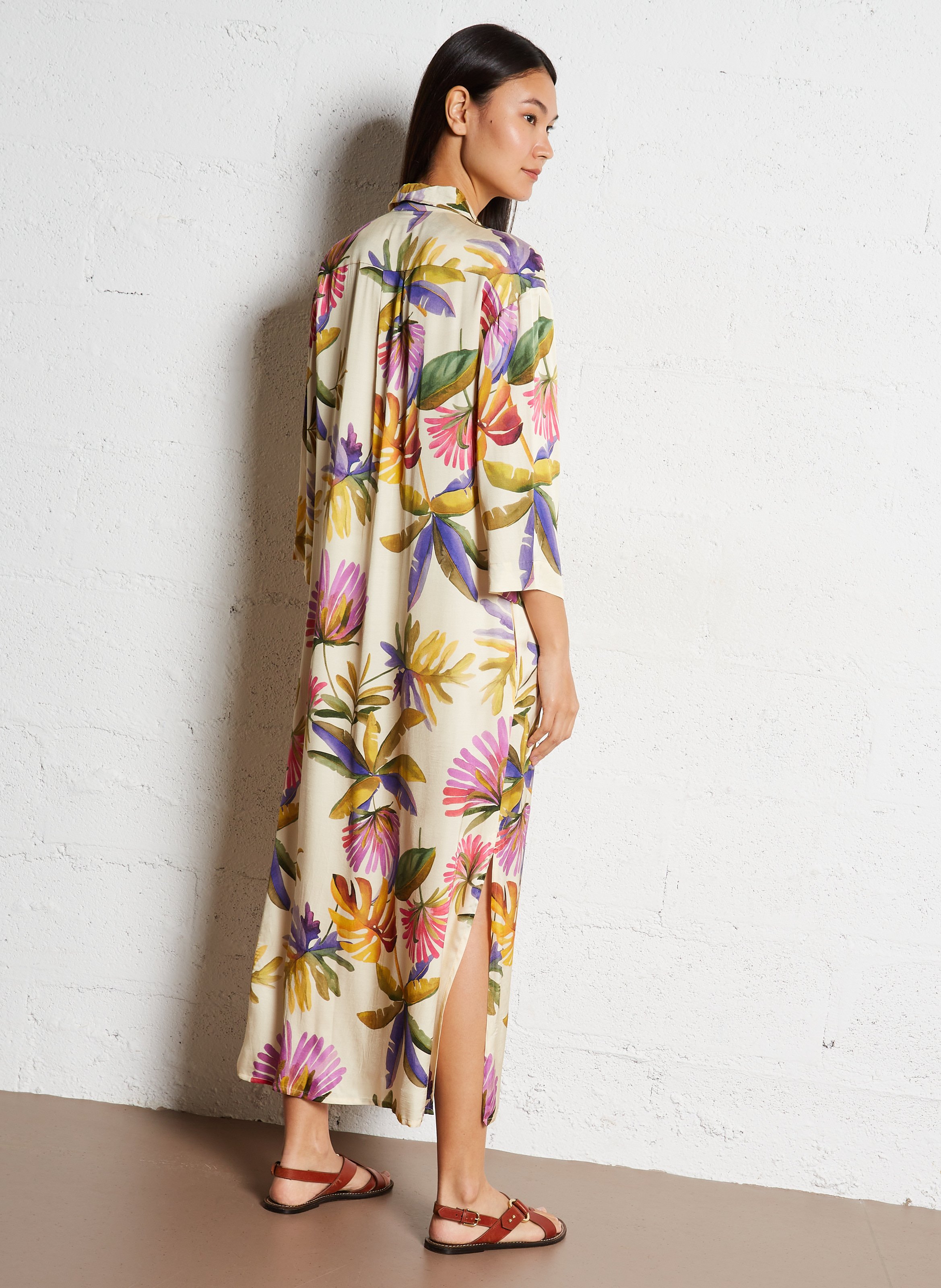 Langes, bedrucktes Hemdkleid HARTFORD Beige