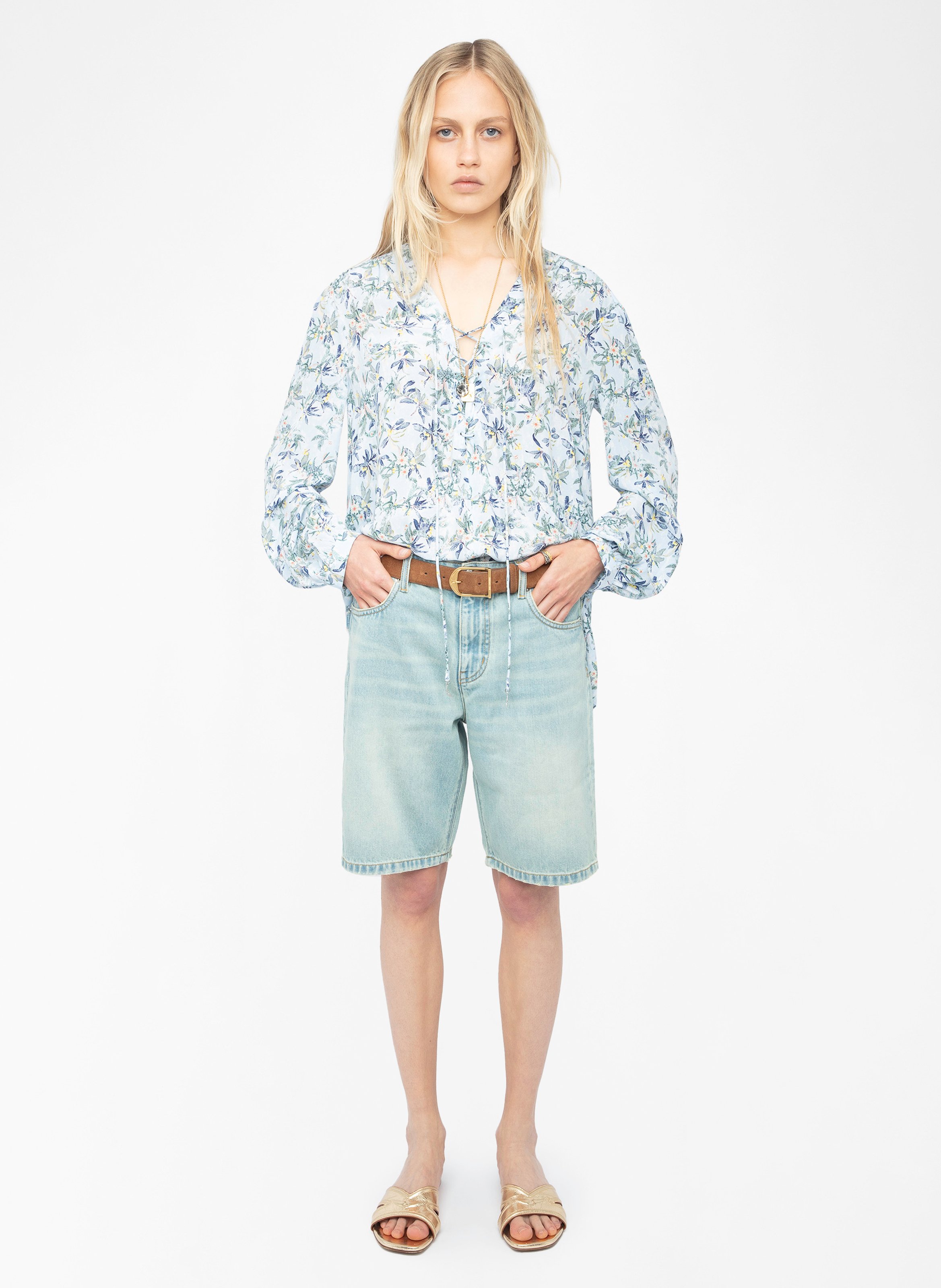 Top col v imprimé en soie  ZADIG&VOLTAIRE Bleu