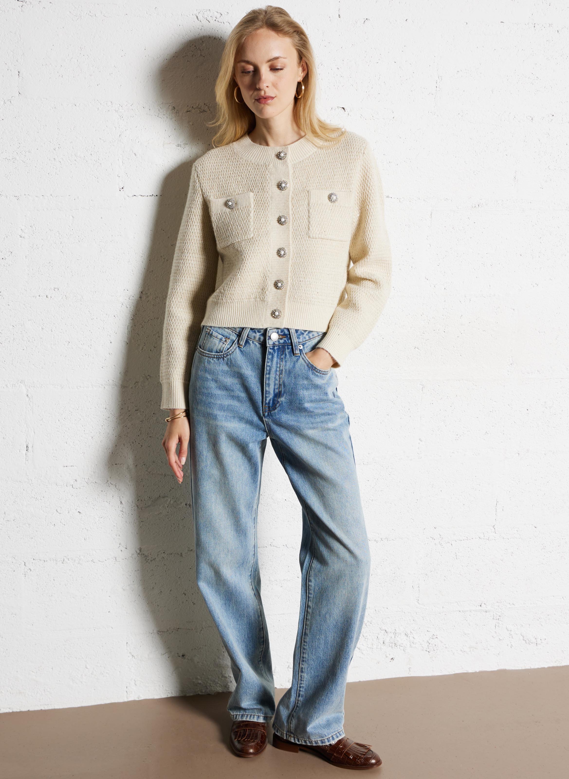 Gerade geschnittene Strickjacke SUNCOO Weiss