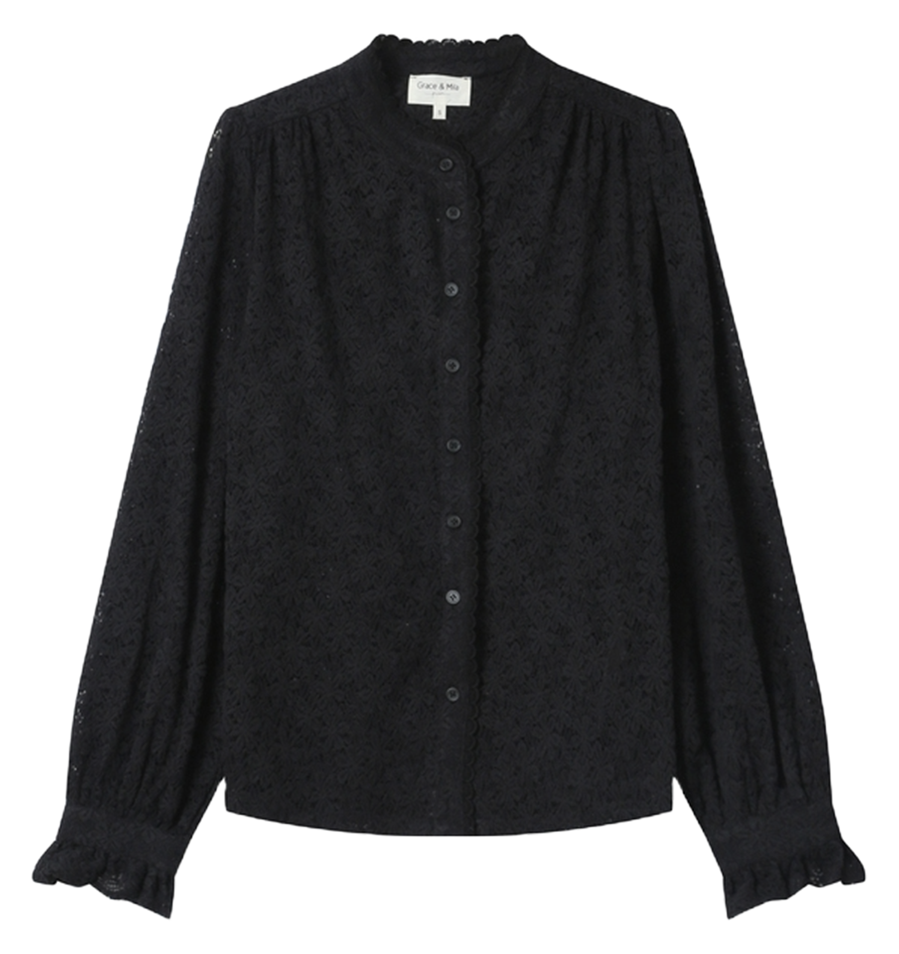 Chemise col rond rond en coton mélangé GRACE ET MILA Noir