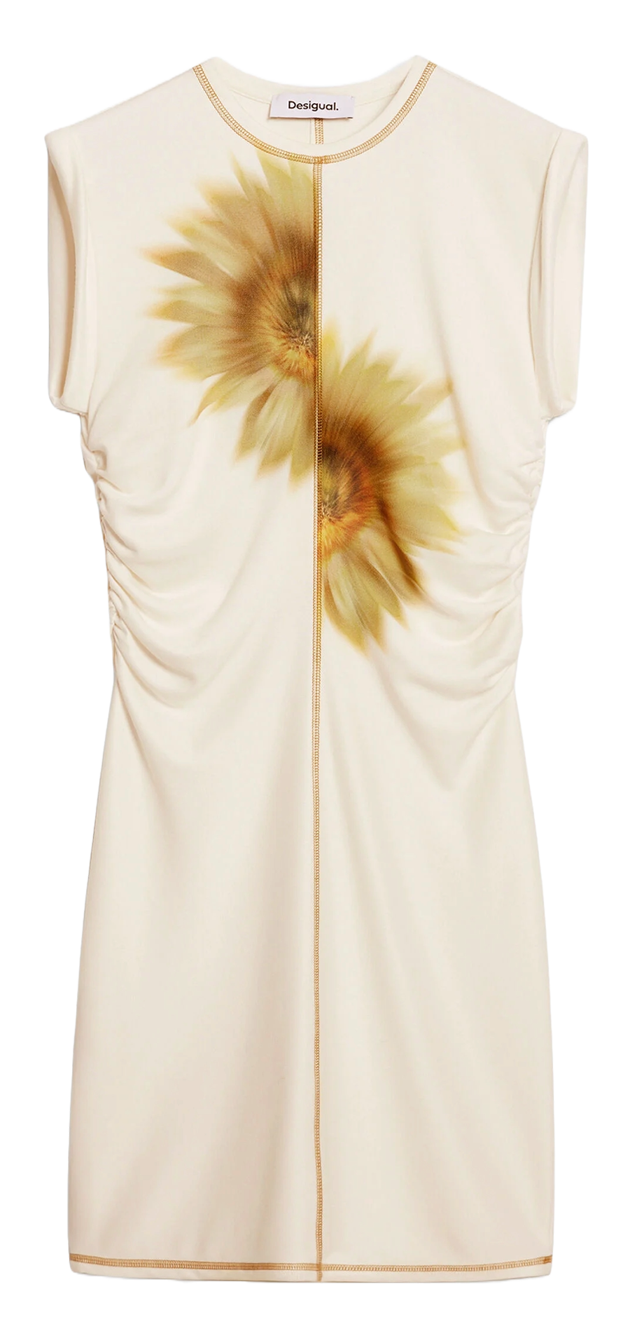 Kurzes ärmelloses Sonnenblumenkleid DESIGUAL Weiss